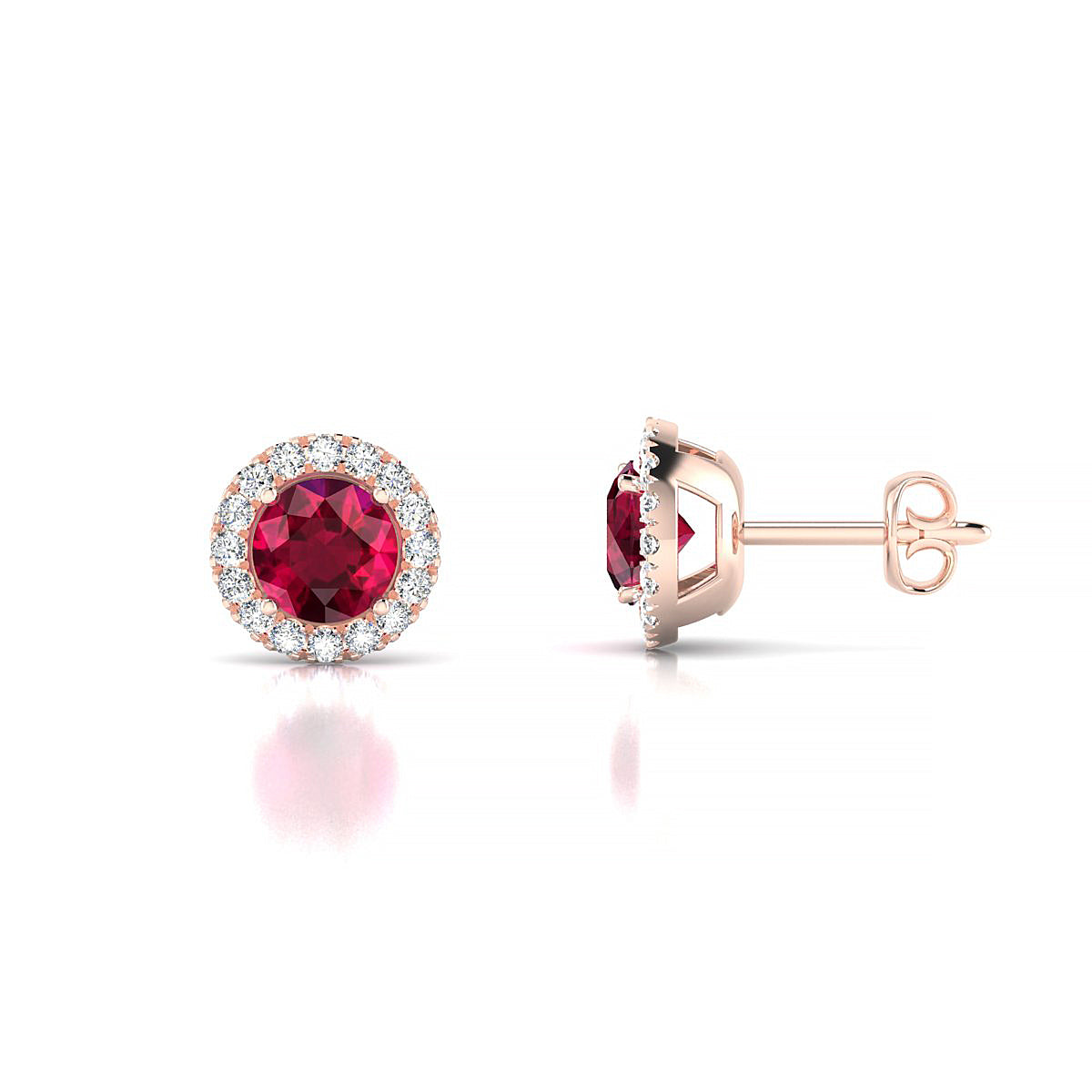 Solar | 18k Rose Gold 4.5 mm Round Ruby Earrings