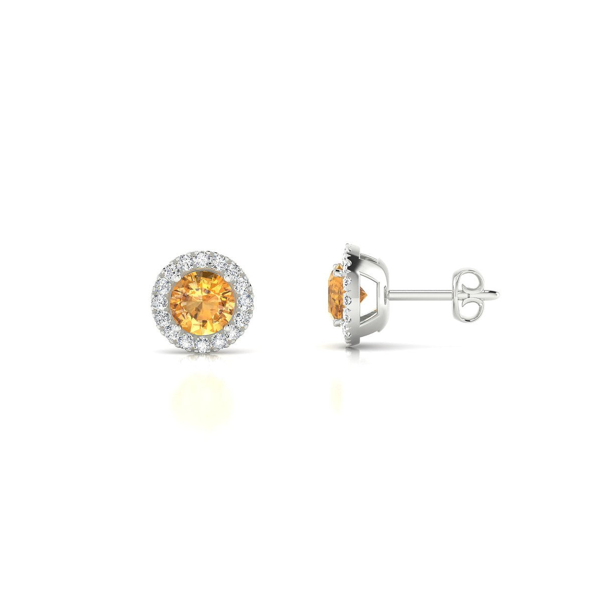 Solar | 18k White Gold 4.5 mm Round Citrine Earrings