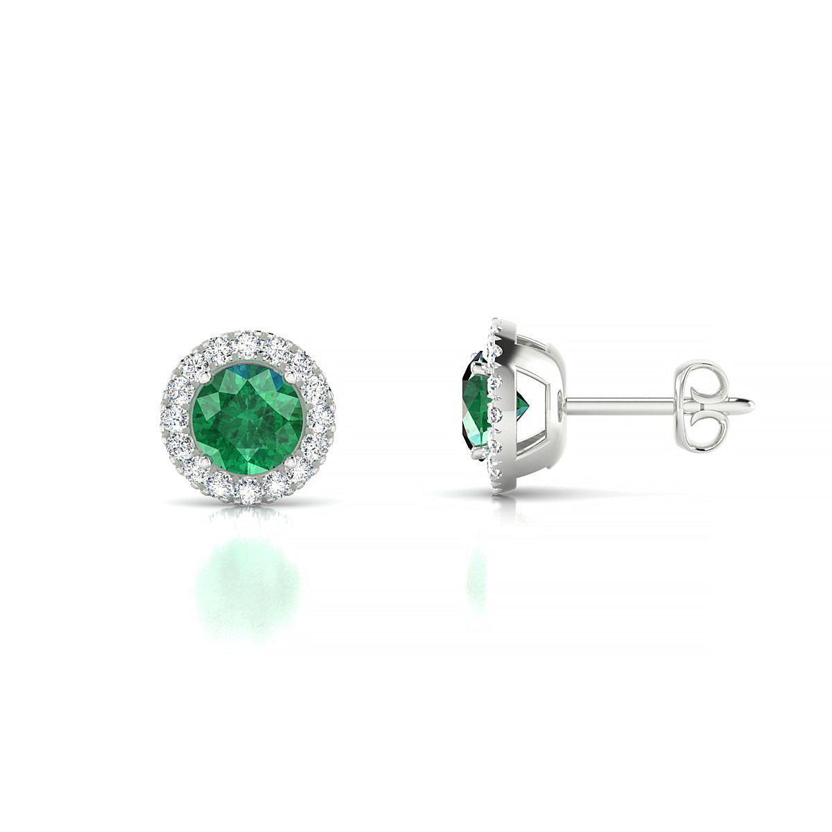 Solar | 18k White Gold 4.5 mm Round Emerald Earrings
