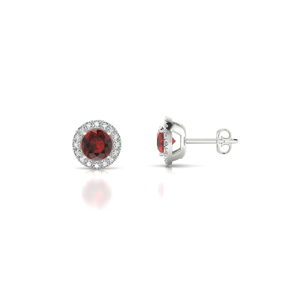 Solar | 18k White Gold 4.5 mm Round Garnet Earrings