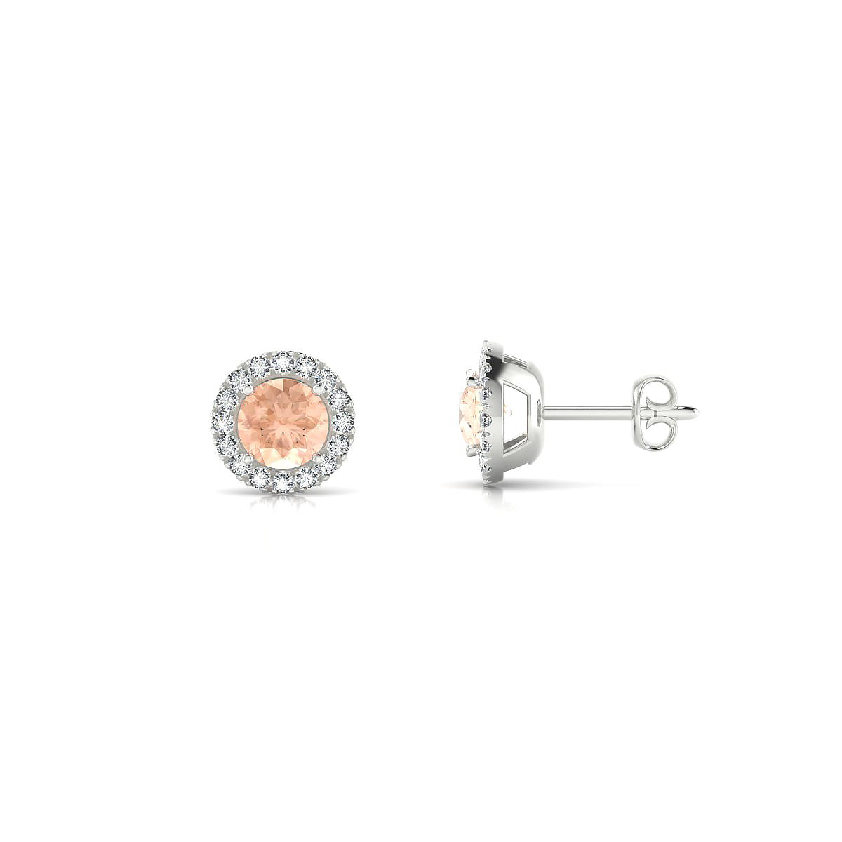 Solar | 18k White Gold 4.5 mm Round Morganite Earrings