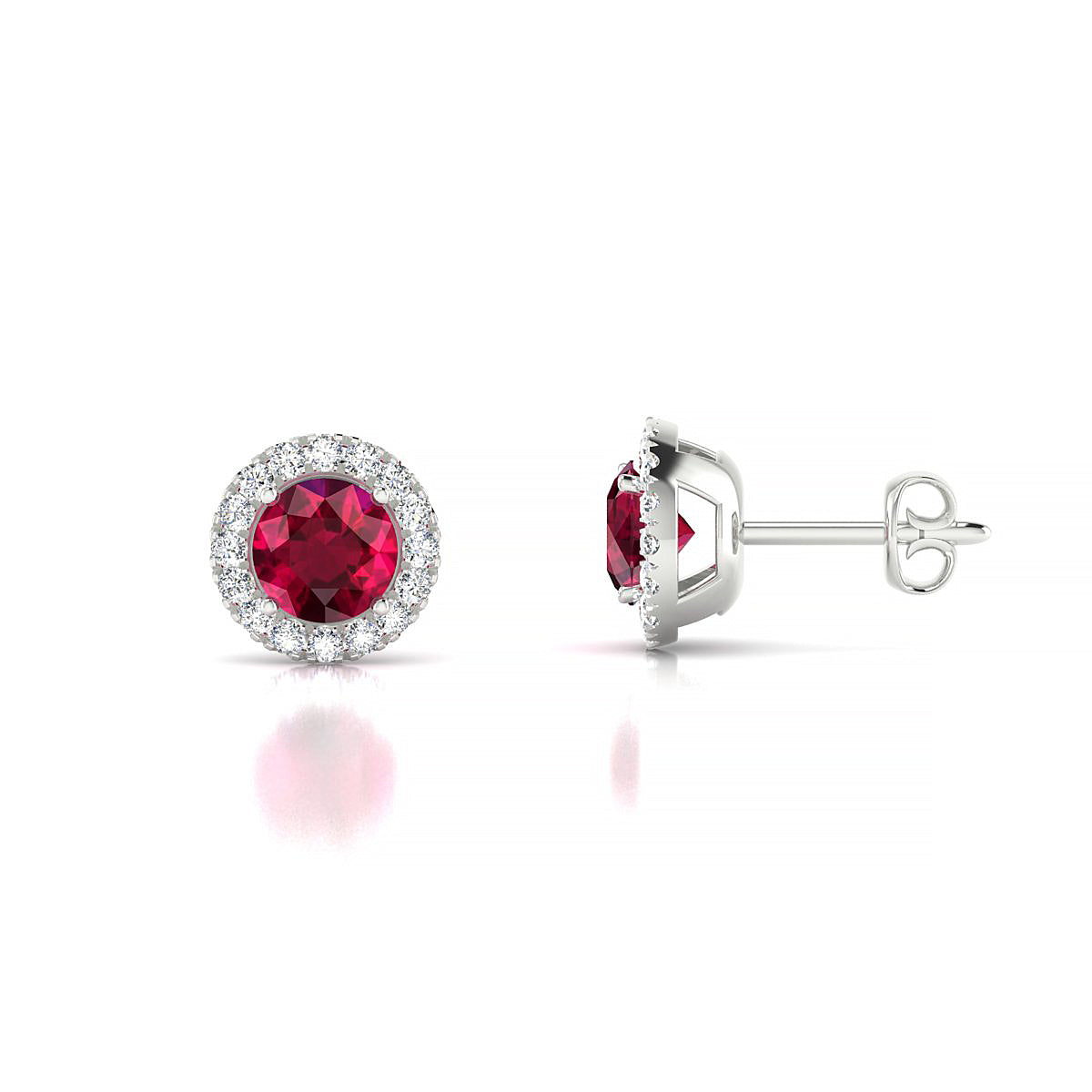 Solar | 18k White Gold 4.5 mm Round Ruby Earrings