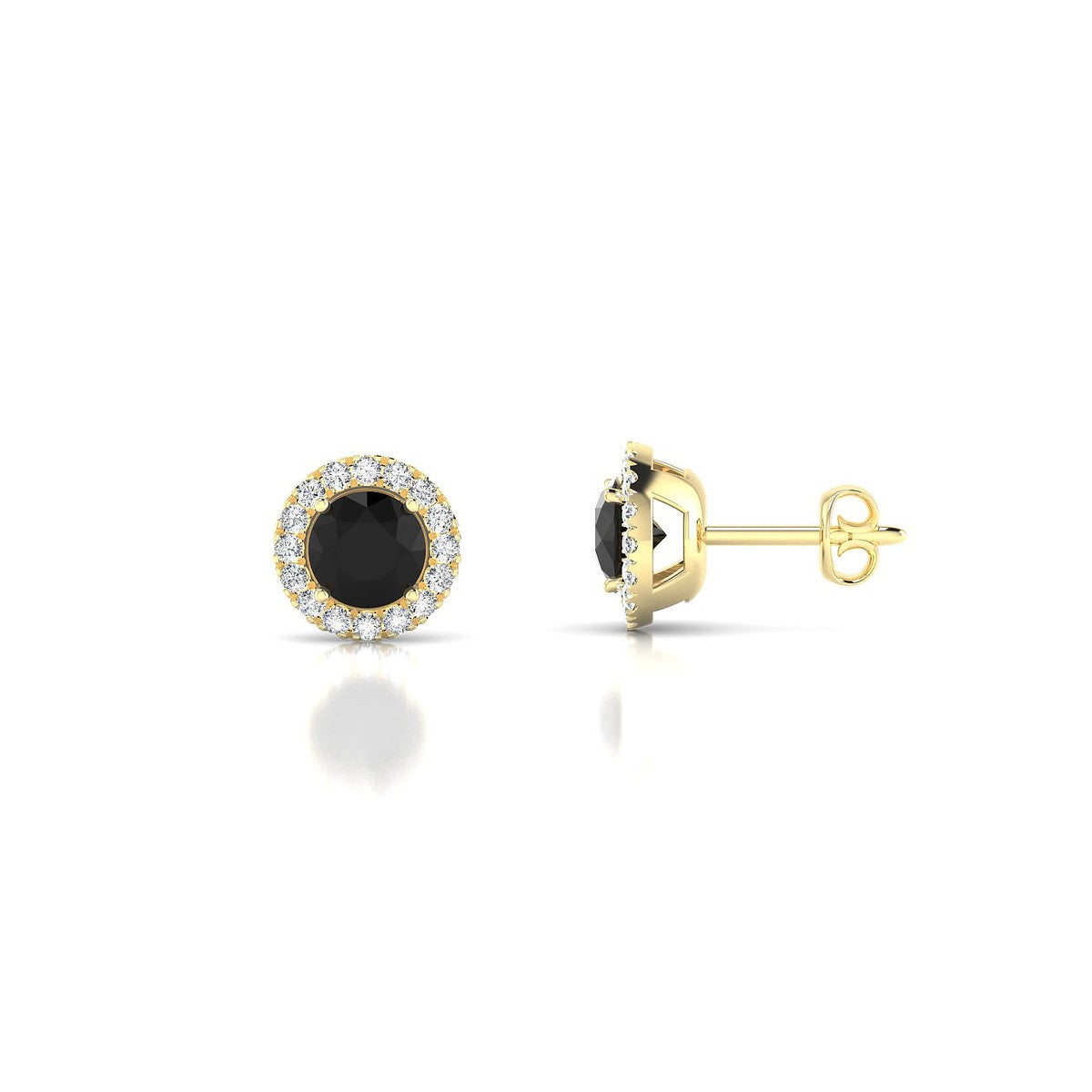 Solar | 18k Yellow Gold 4.5 mm Round Black Diamond Earrings