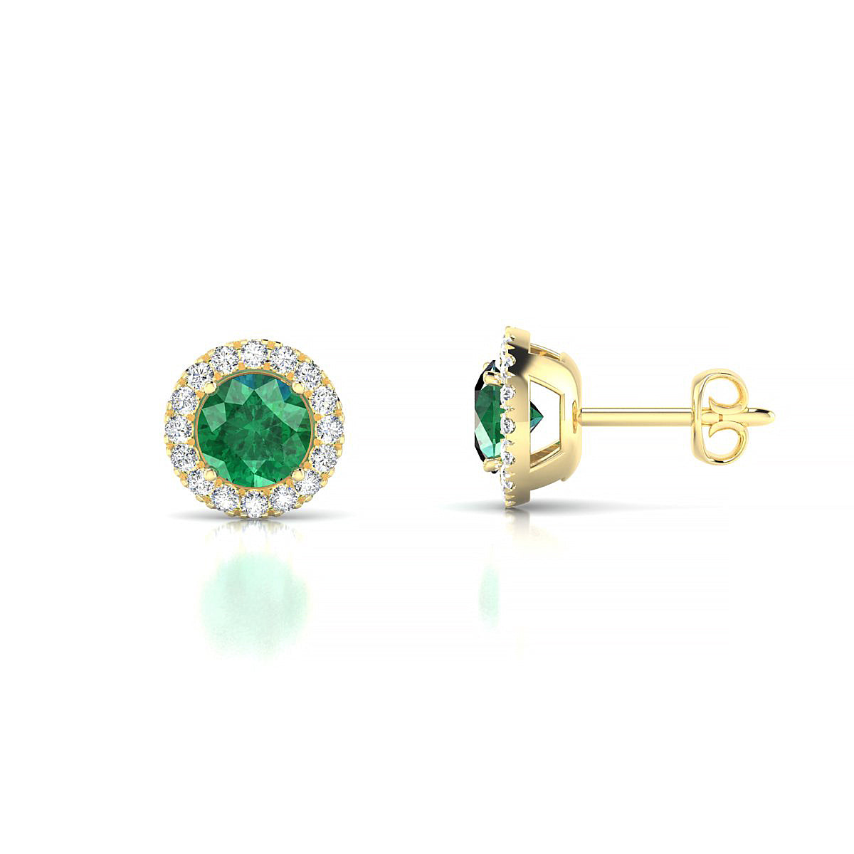 Solar | 18k Yellow Gold 4.5 mm Round Emerald Earrings