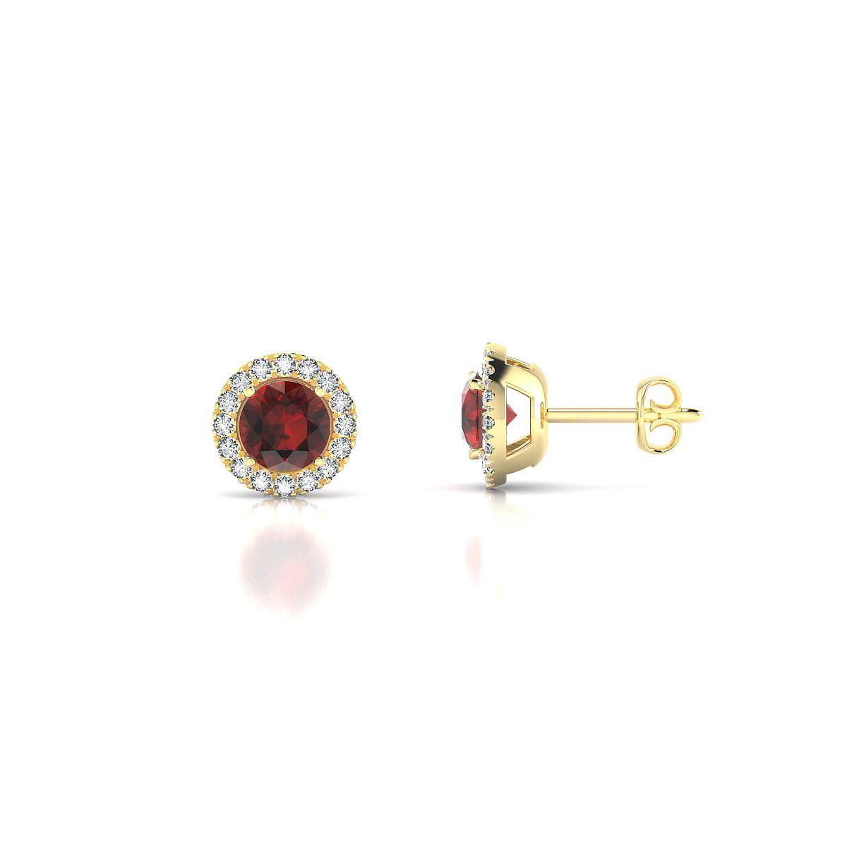 Solar | 18k Yellow Gold 4.5 mm Round Garnet Earrings