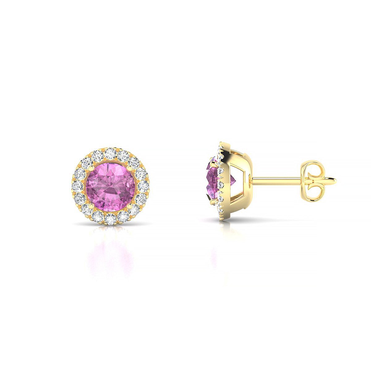 Solar | 18k Yellow Gold 4.5 mm Round Pink Sapphire Earrings