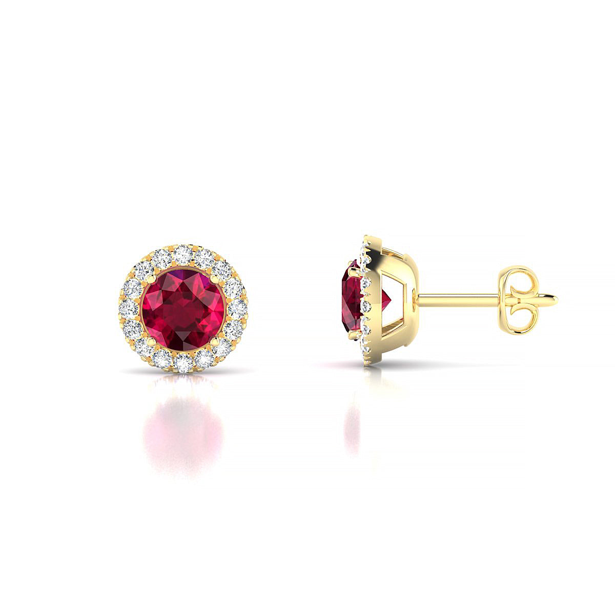 Solar | 18k Yellow Gold 4.5 mm Round Ruby Earrings