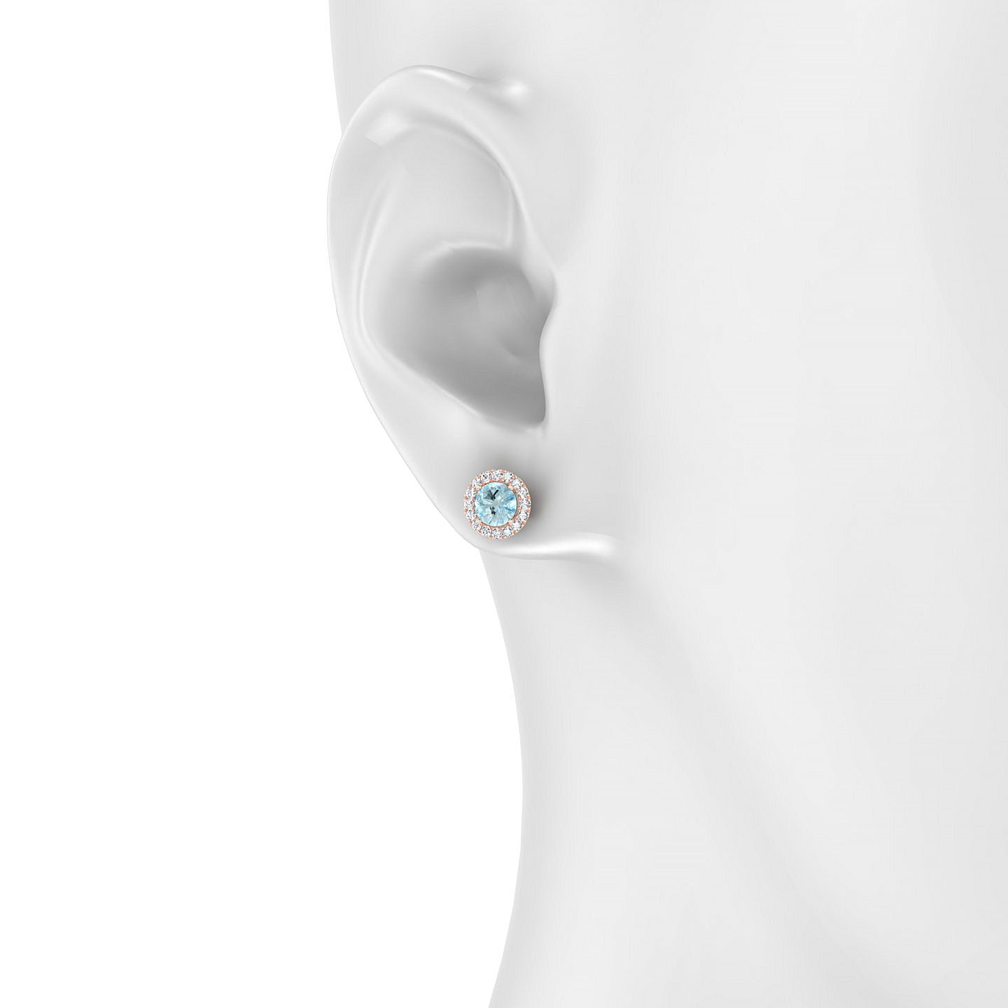 Solar | 18k Rose Gold 4.5 mm Round Aquamarine Earrings