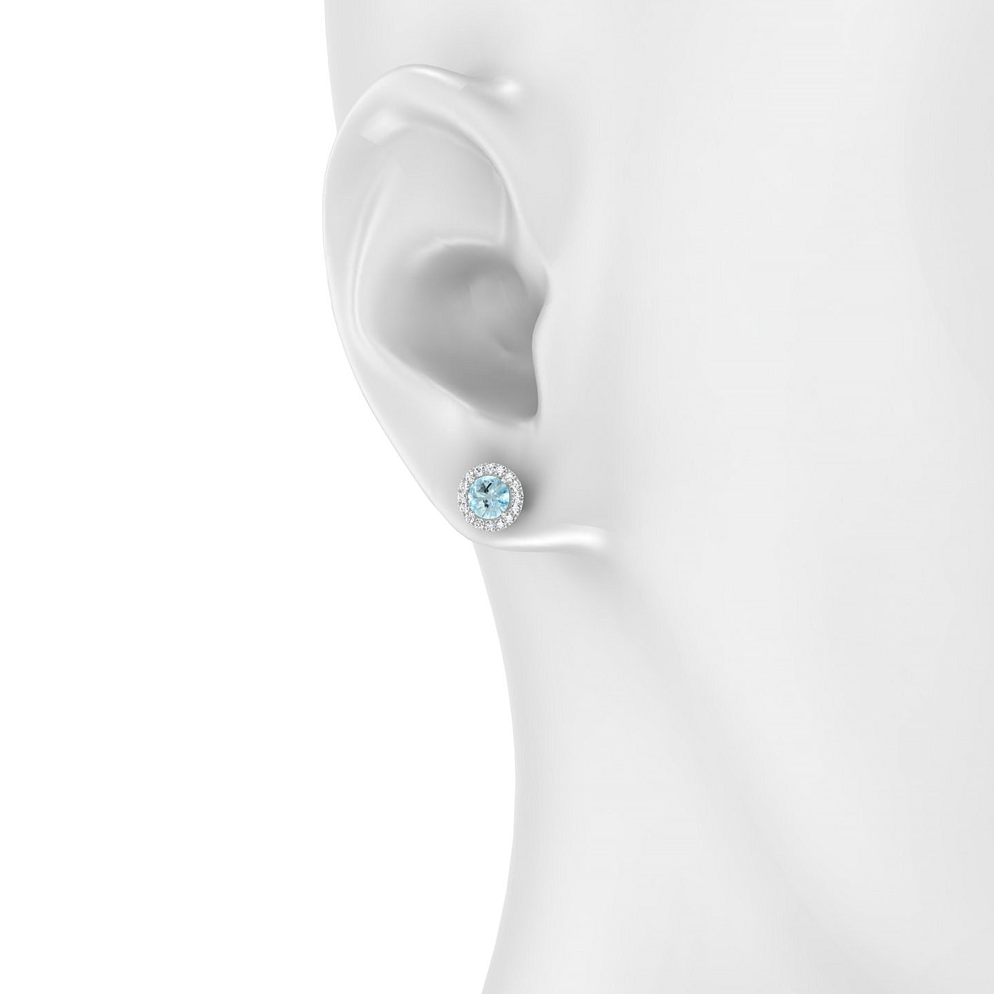 Solar | 18k White Gold 4.5 mm Round Aquamarine Earrings