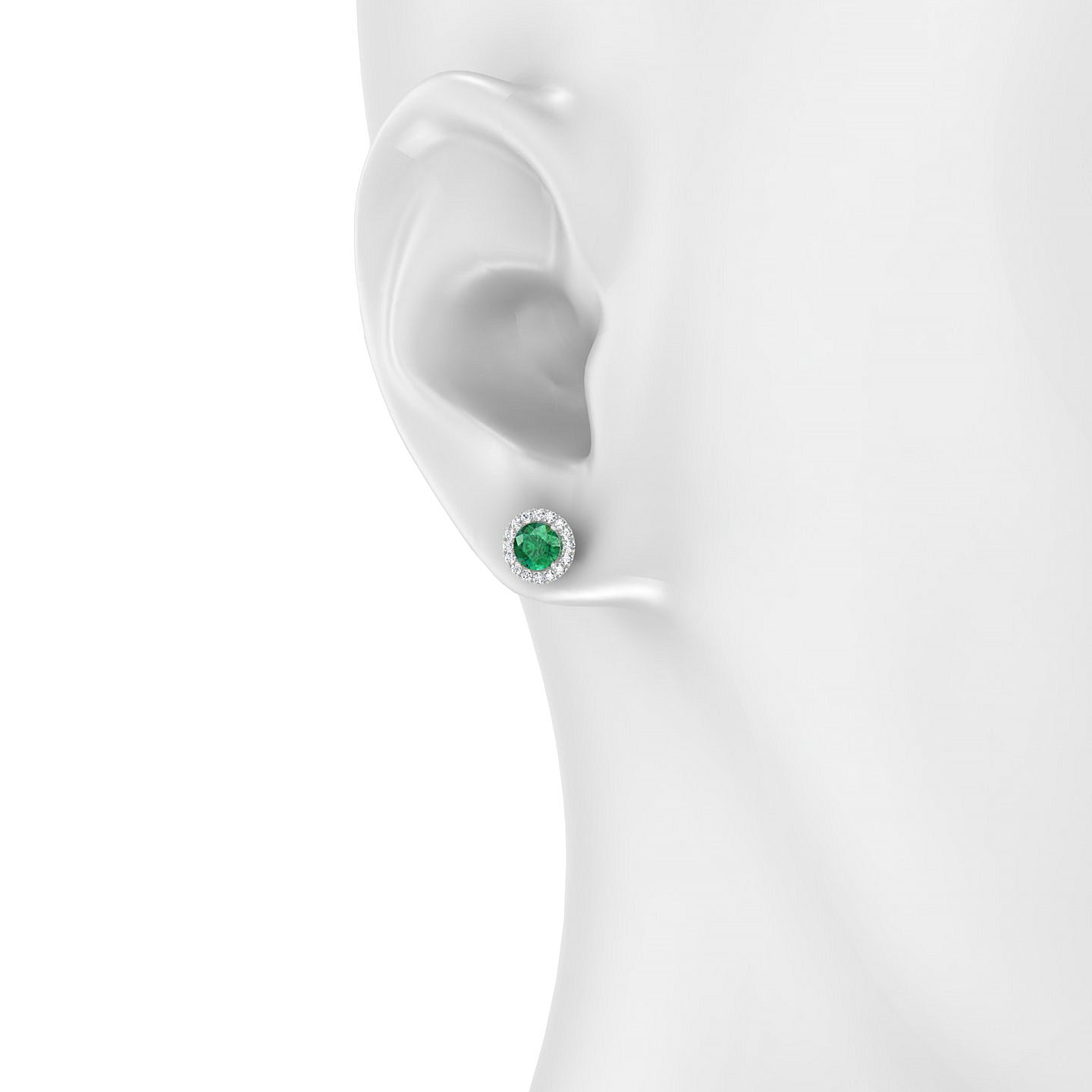 Solar | 18k White Gold 4.5 mm Round Emerald Earrings
