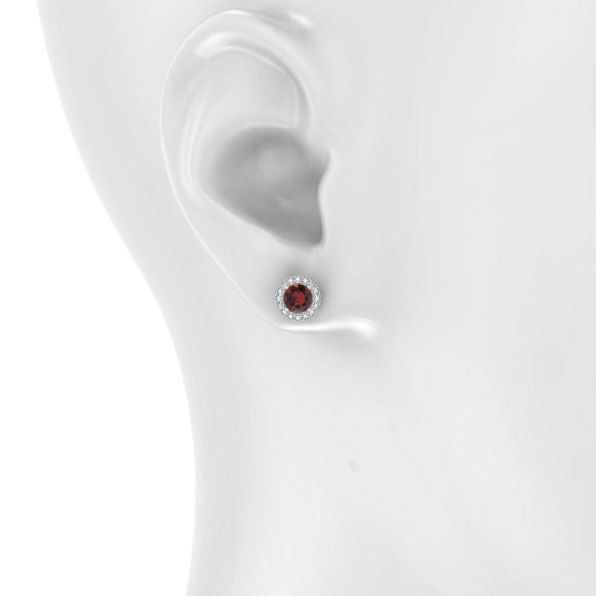 Solar | 18k White Gold 4.5 mm Round Garnet Earrings