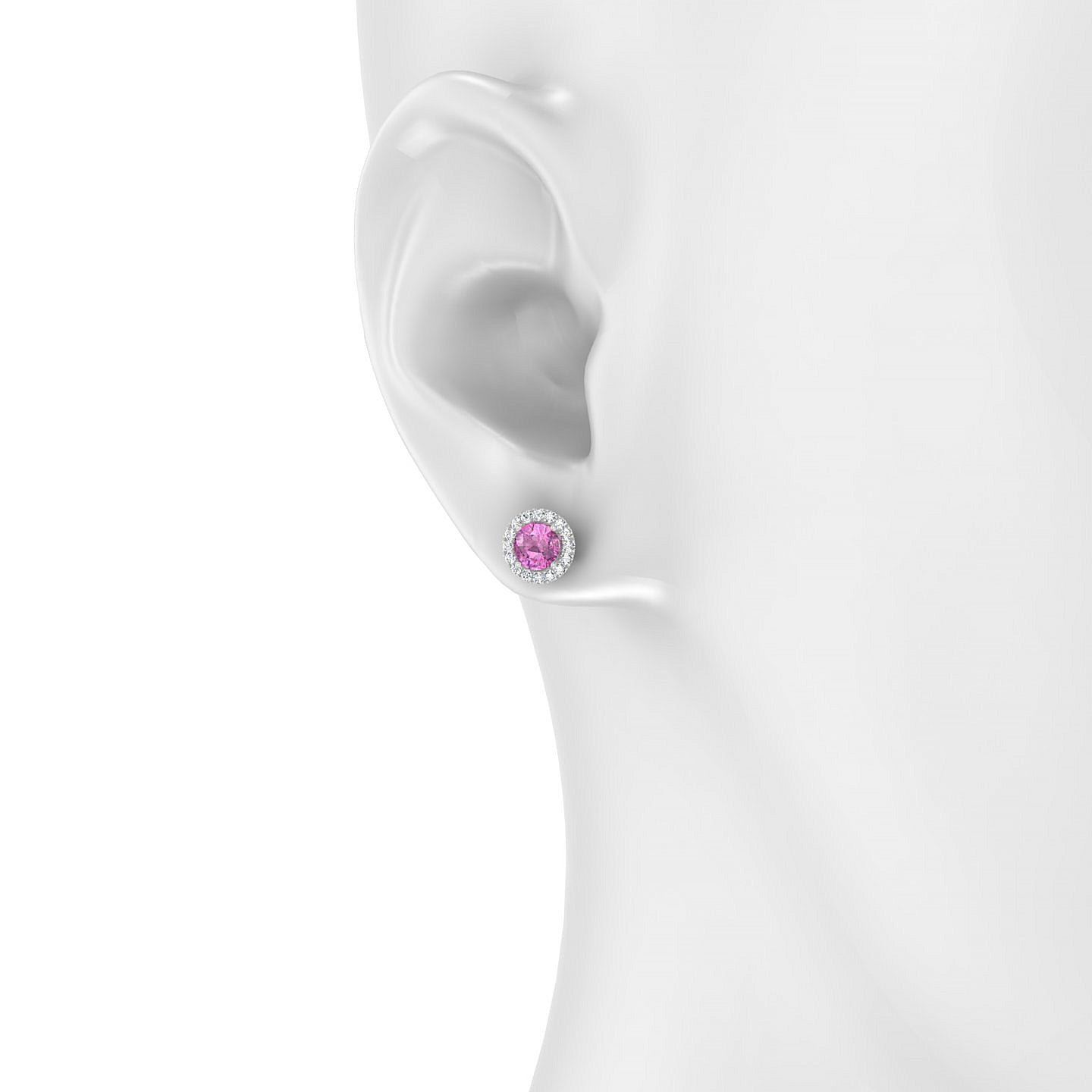 Solar | 18k White Gold 4.5 mm Round Pink Sapphire Earrings