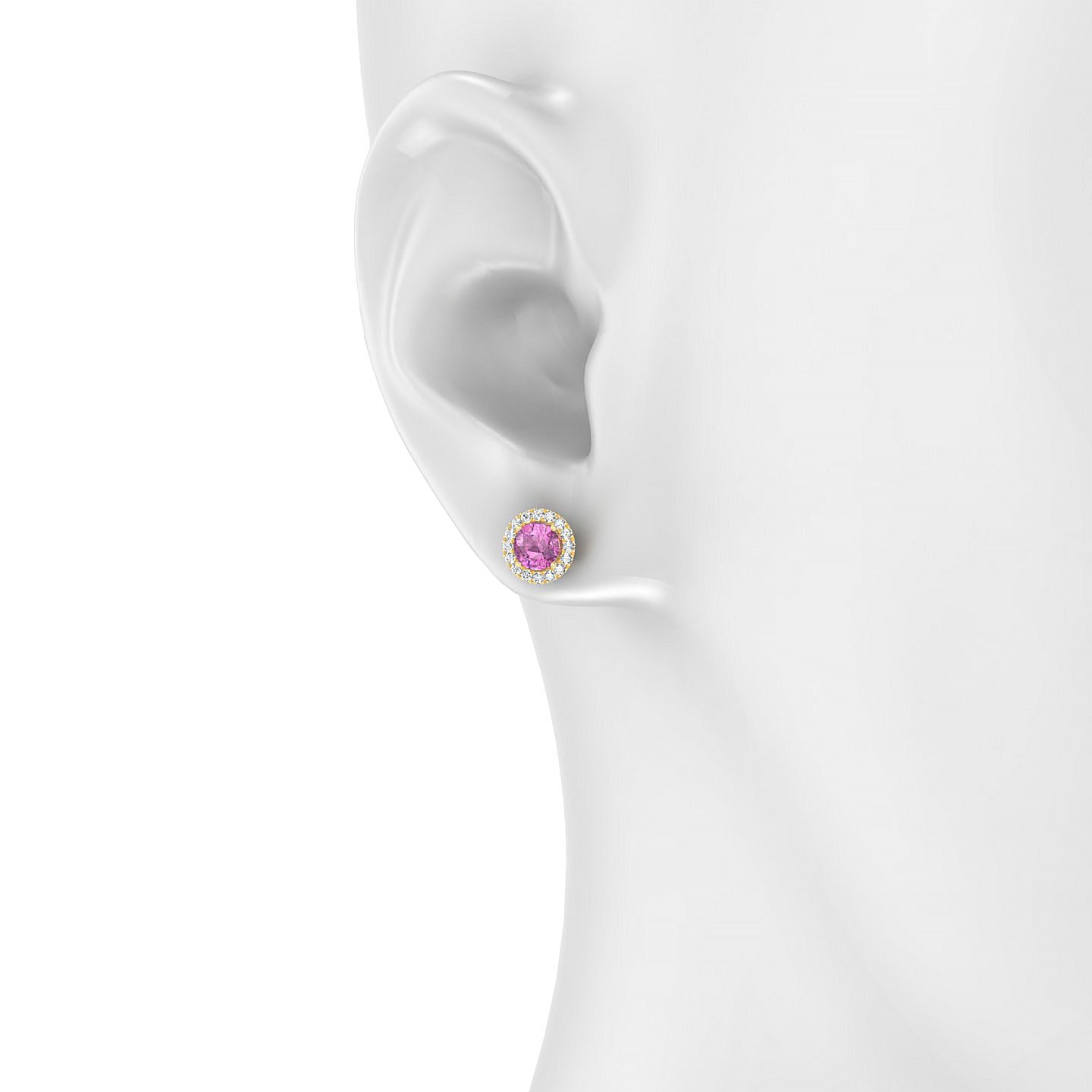Solar | 18k Yellow Gold 4.5 mm Round Pink Sapphire Earrings