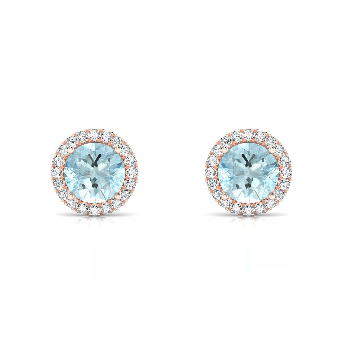 Solar | 18k Rose Gold 6 mm Round Aquamarine Earrings