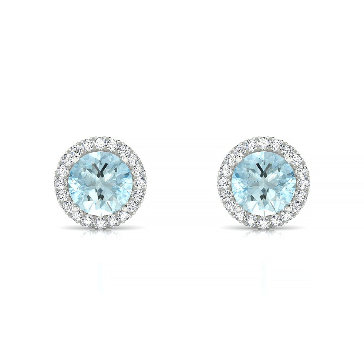 Solar | 18k White Gold 6 mm Round Aquamarine Earrings