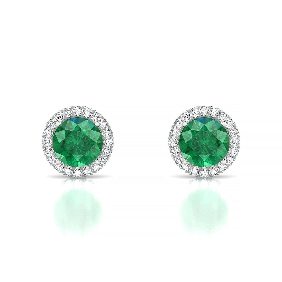 Solar | 18k White Gold 6 mm Round Emerald Earrings