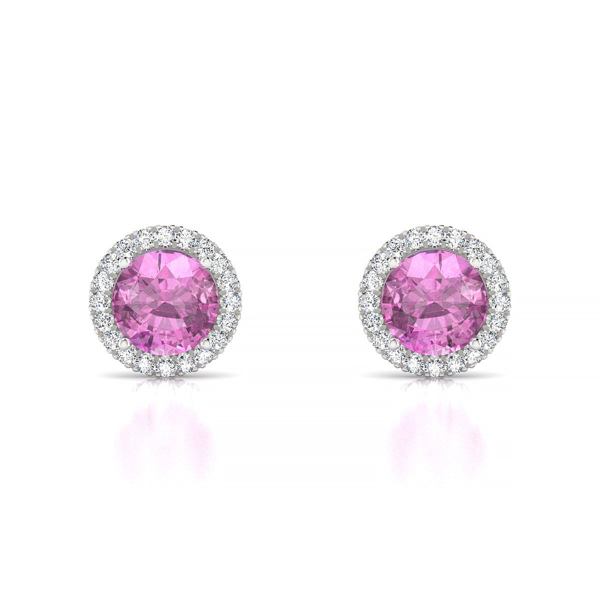 Solar | 18k White Gold 6 mm Round Pink Sapphire Earrings