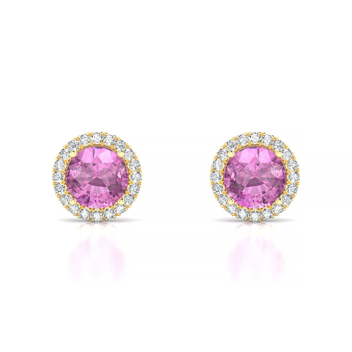 Solar | 18k Yellow Gold 6 mm Round Pink Sapphire Earrings