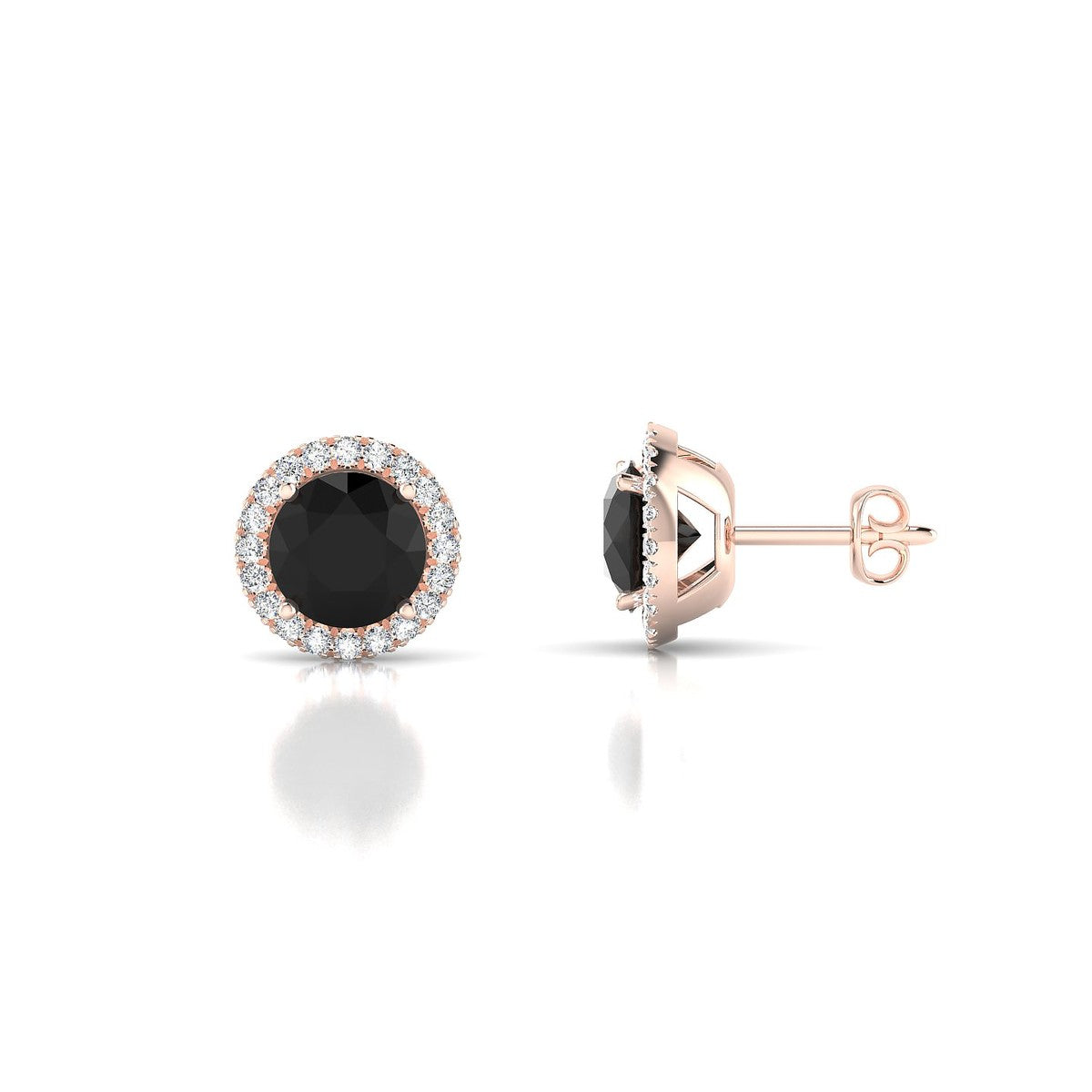 Solar | 18k Rose Gold 6 mm Round Black Diamond Earrings