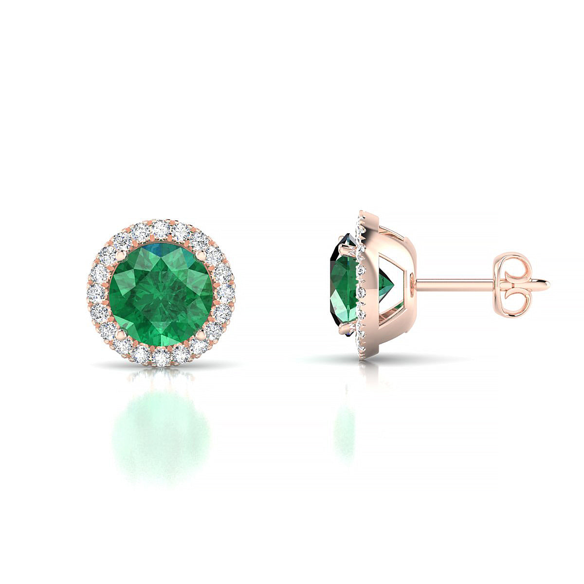 Solar | 18k Rose Gold 6 mm Round Emerald Earrings
