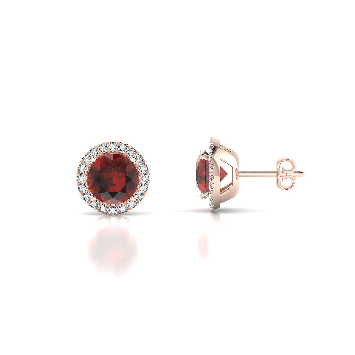Solar | 18k Rose Gold 6 mm Round Garnet Earrings