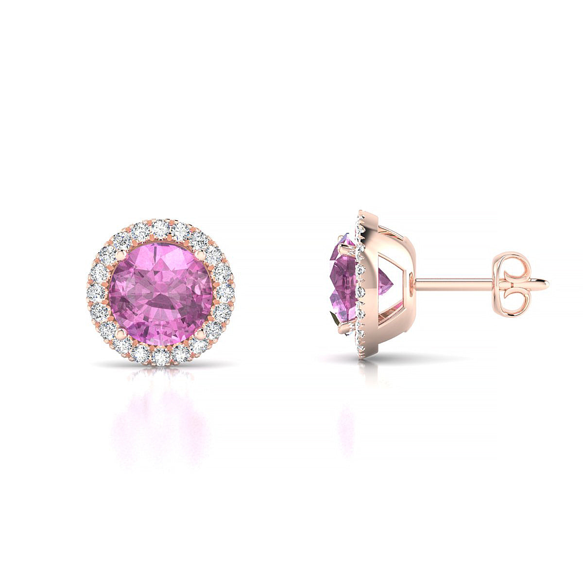 Solar | 18k Rose Gold 6 mm Round Pink Sapphire Earrings