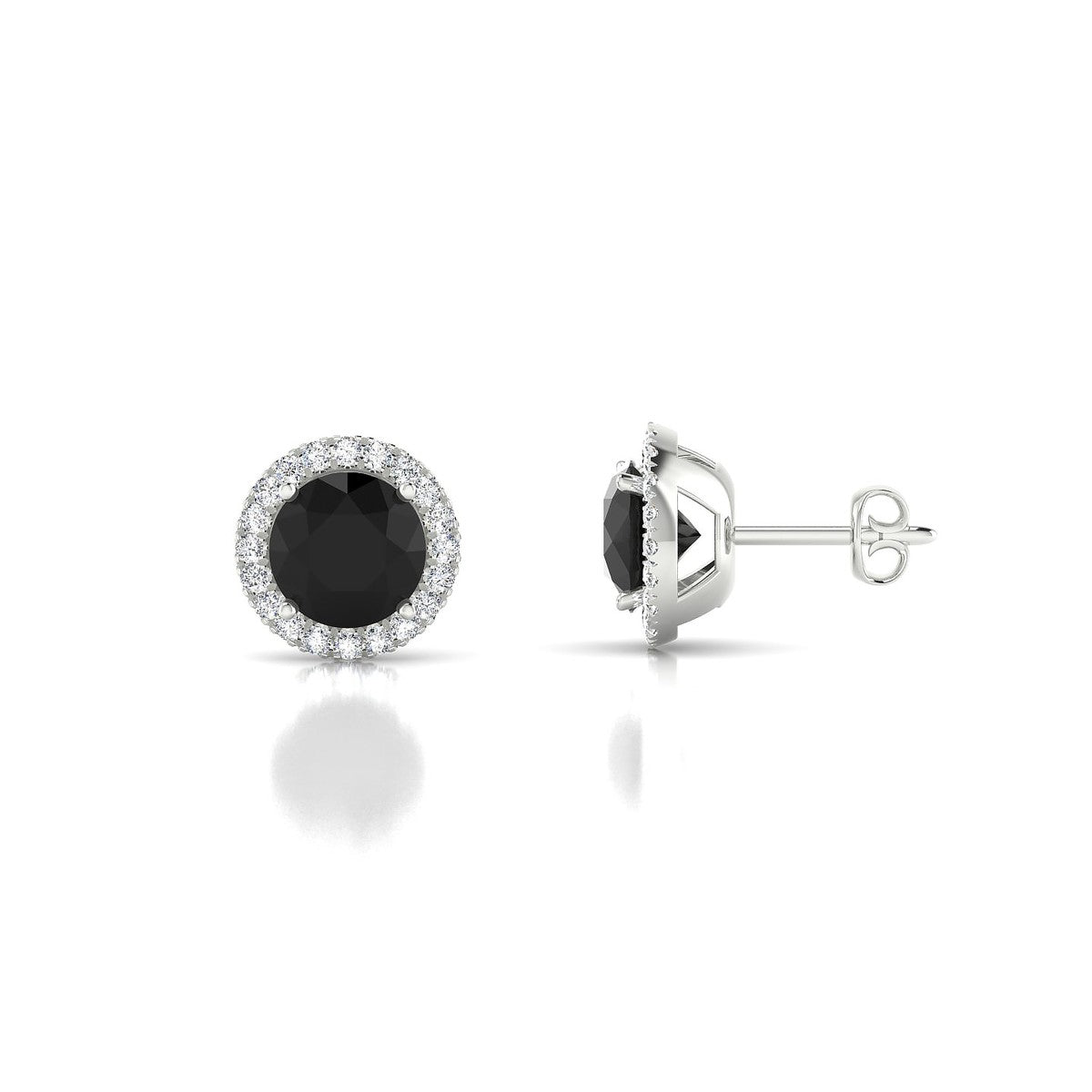 Solar | 18k White Gold 6 mm Round Black Diamond Earrings