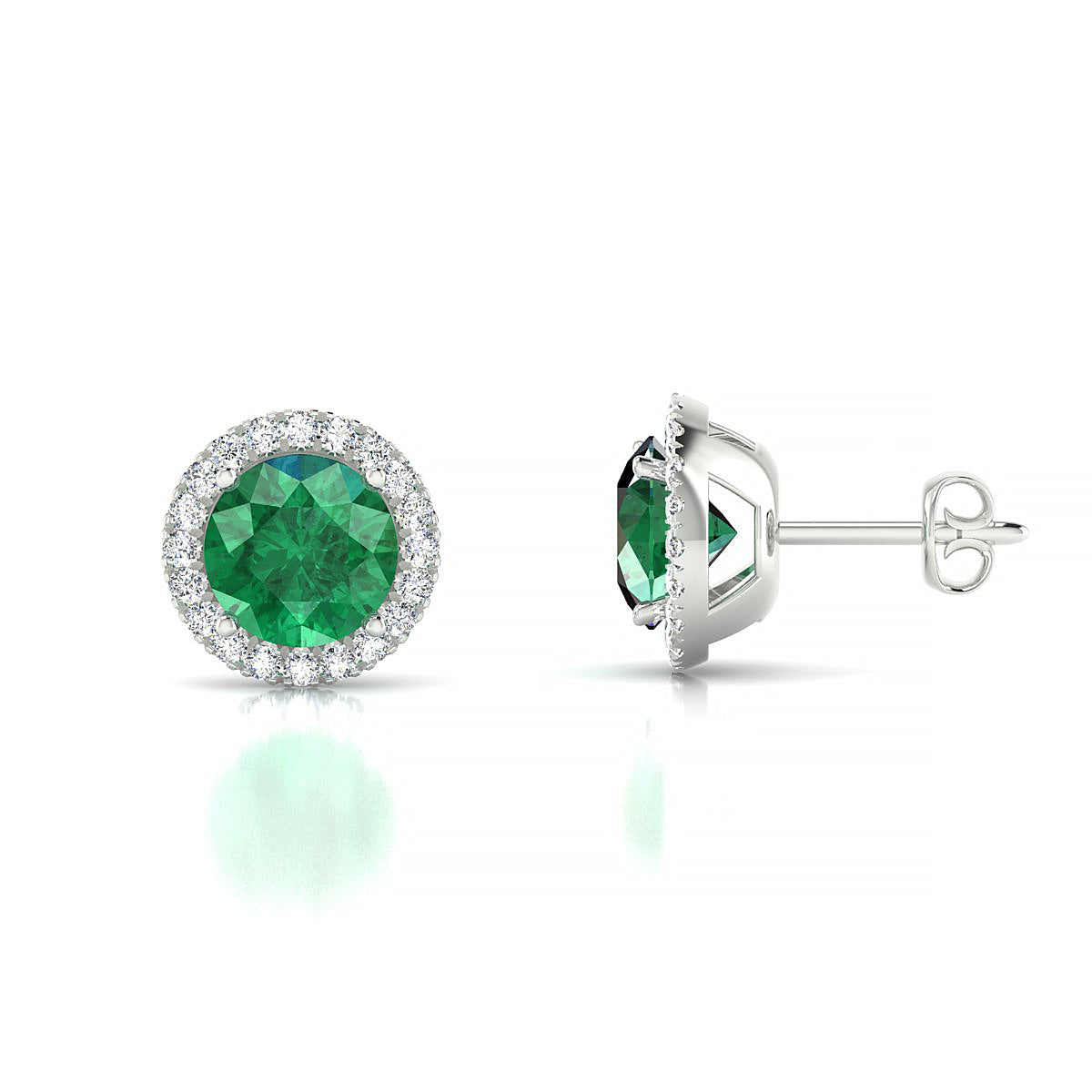 Solar | 18k White Gold 6 mm Round Emerald Earrings