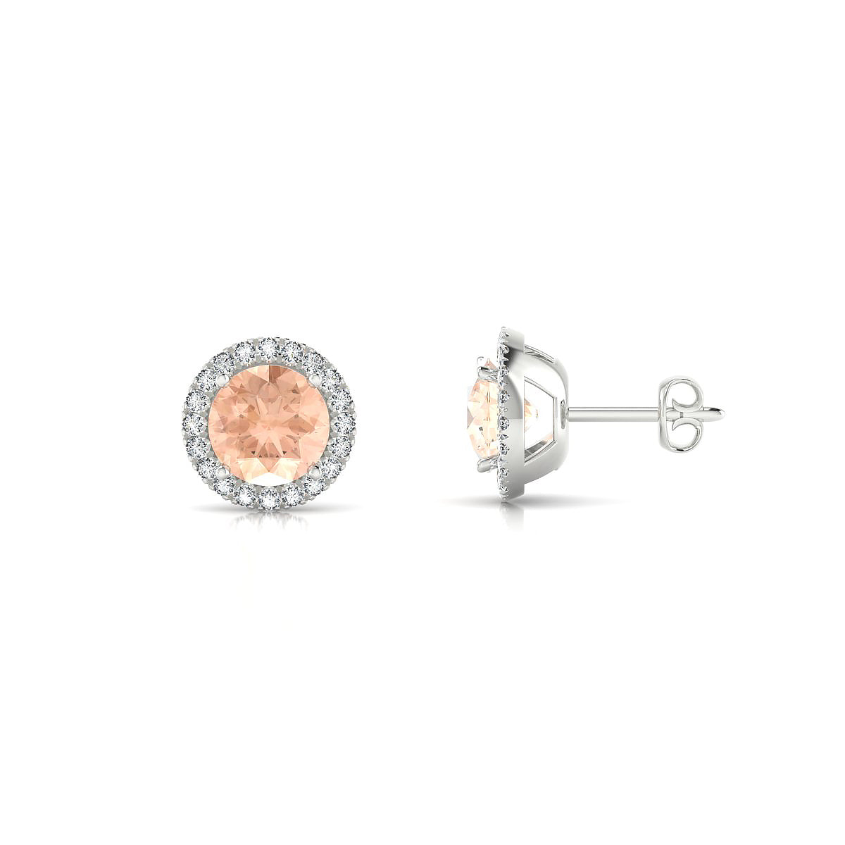 Solar | 18k White Gold 6 mm Round Morganite Earrings