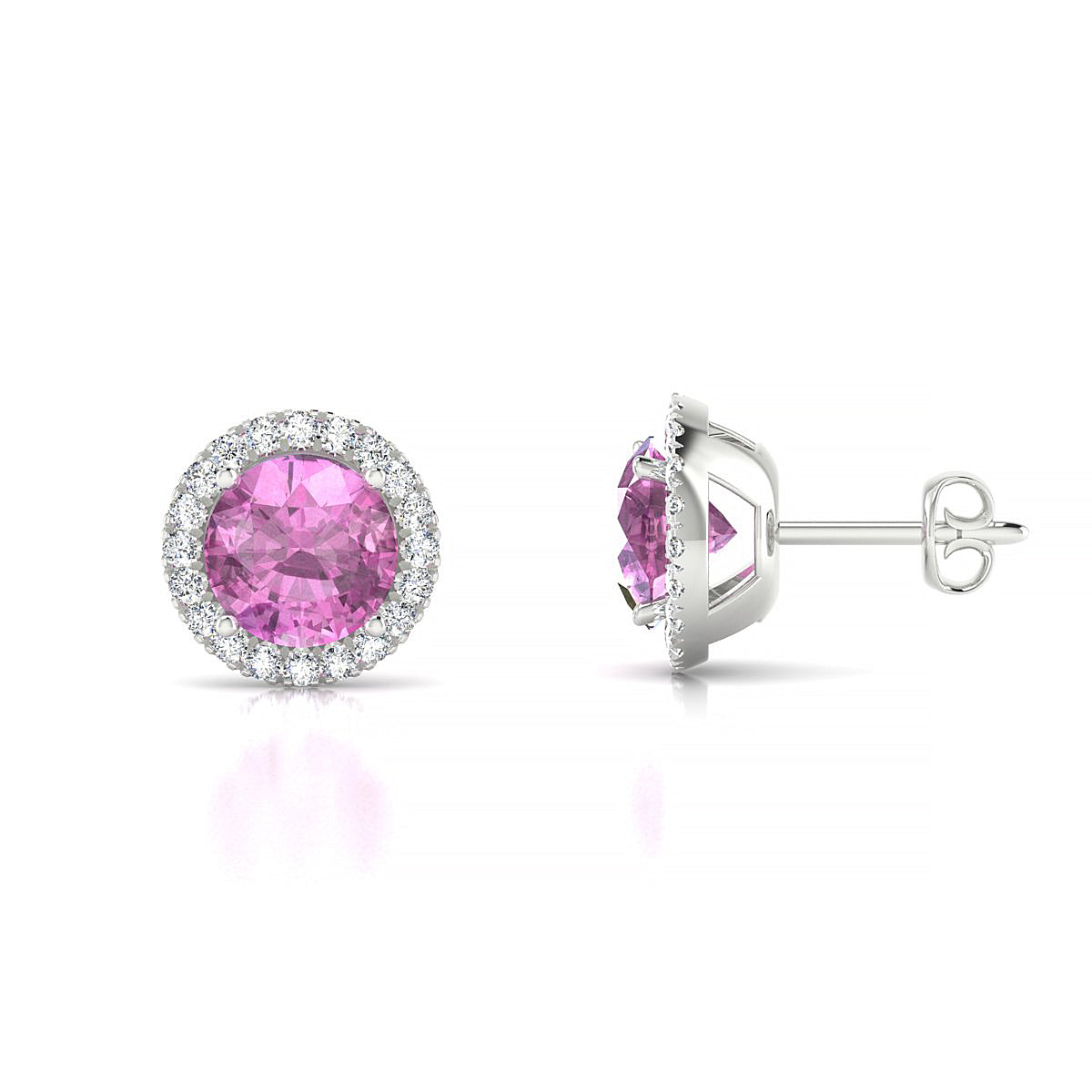Solar | 18k White Gold 6 mm Round Pink Sapphire Earrings
