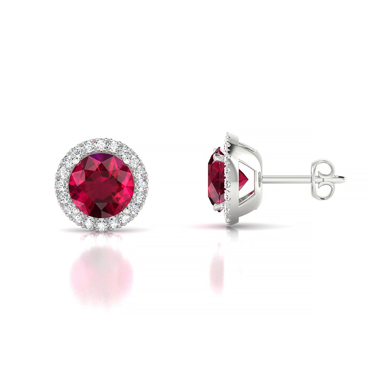 Solar | 18k White Gold 6 mm Round Ruby Earrings