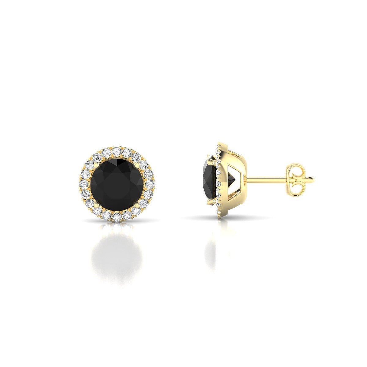 Solar | 18k Yellow Gold 6 mm Round Black Diamond Earrings