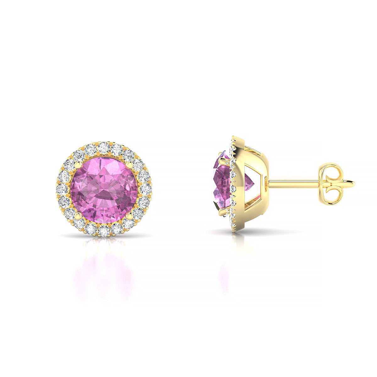Solar | 18k Yellow Gold 6 mm Round Pink Sapphire Earrings