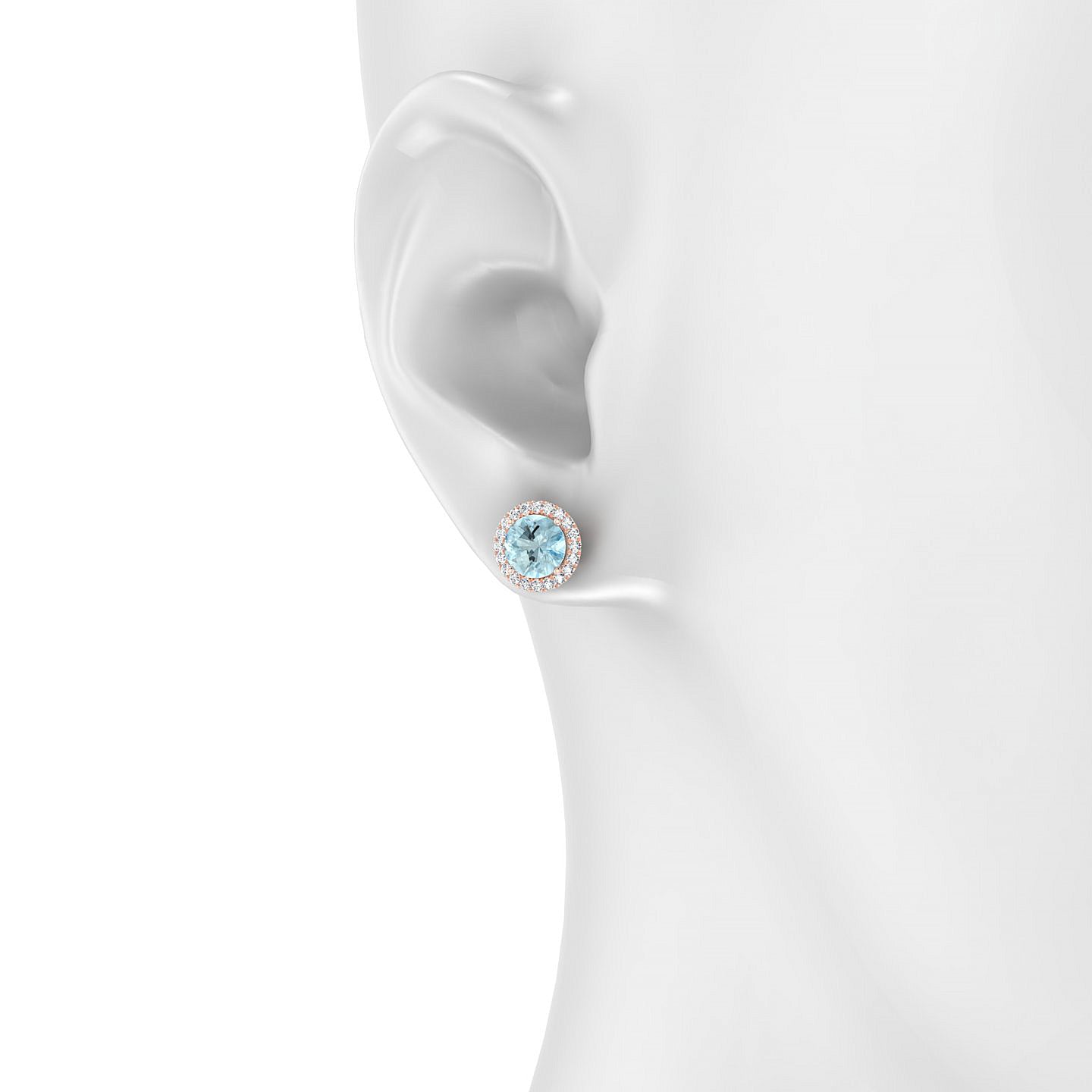Solar | 18k Rose Gold 6 mm Round Aquamarine Earrings