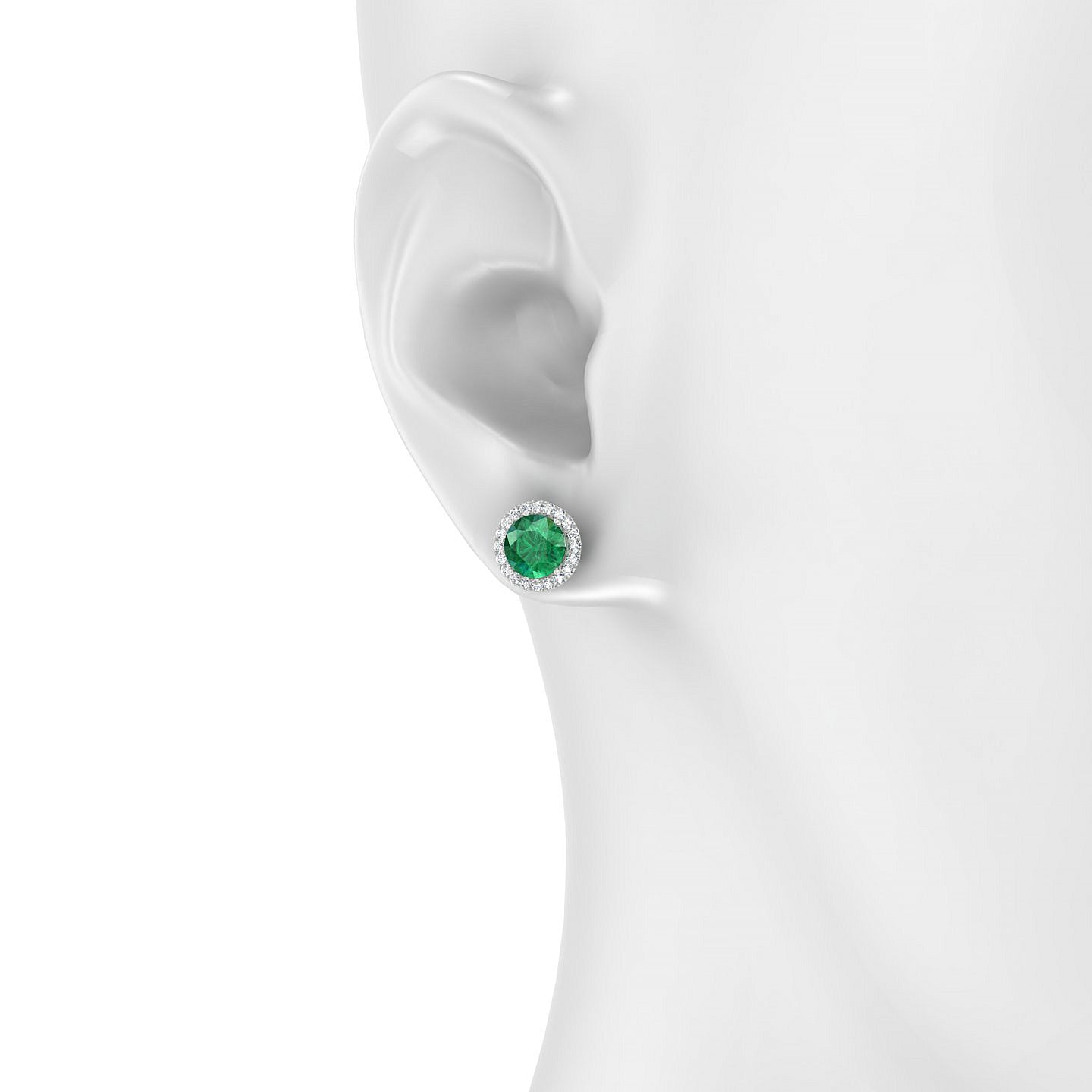 Solar | 18k White Gold 6 mm Round Emerald Earrings