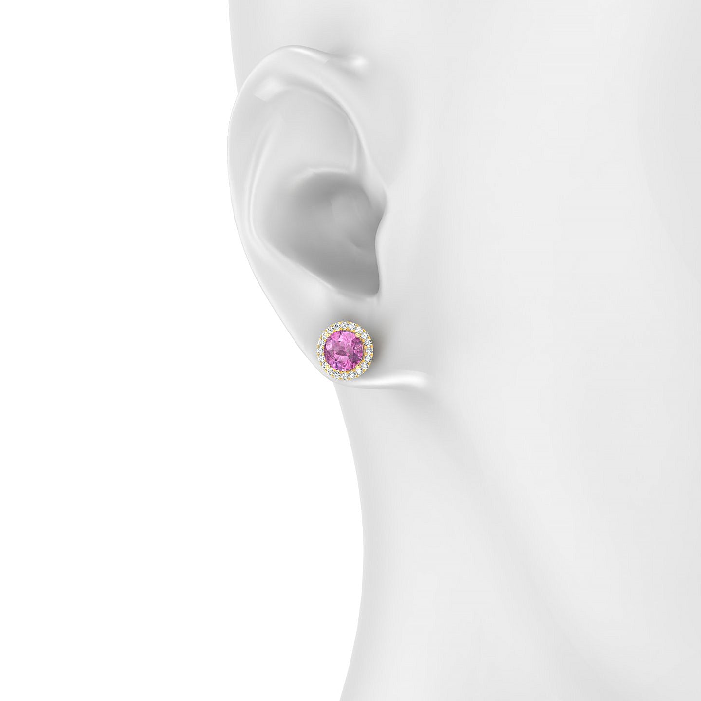 Solar | 18k Yellow Gold 6 mm Round Pink Sapphire Earrings