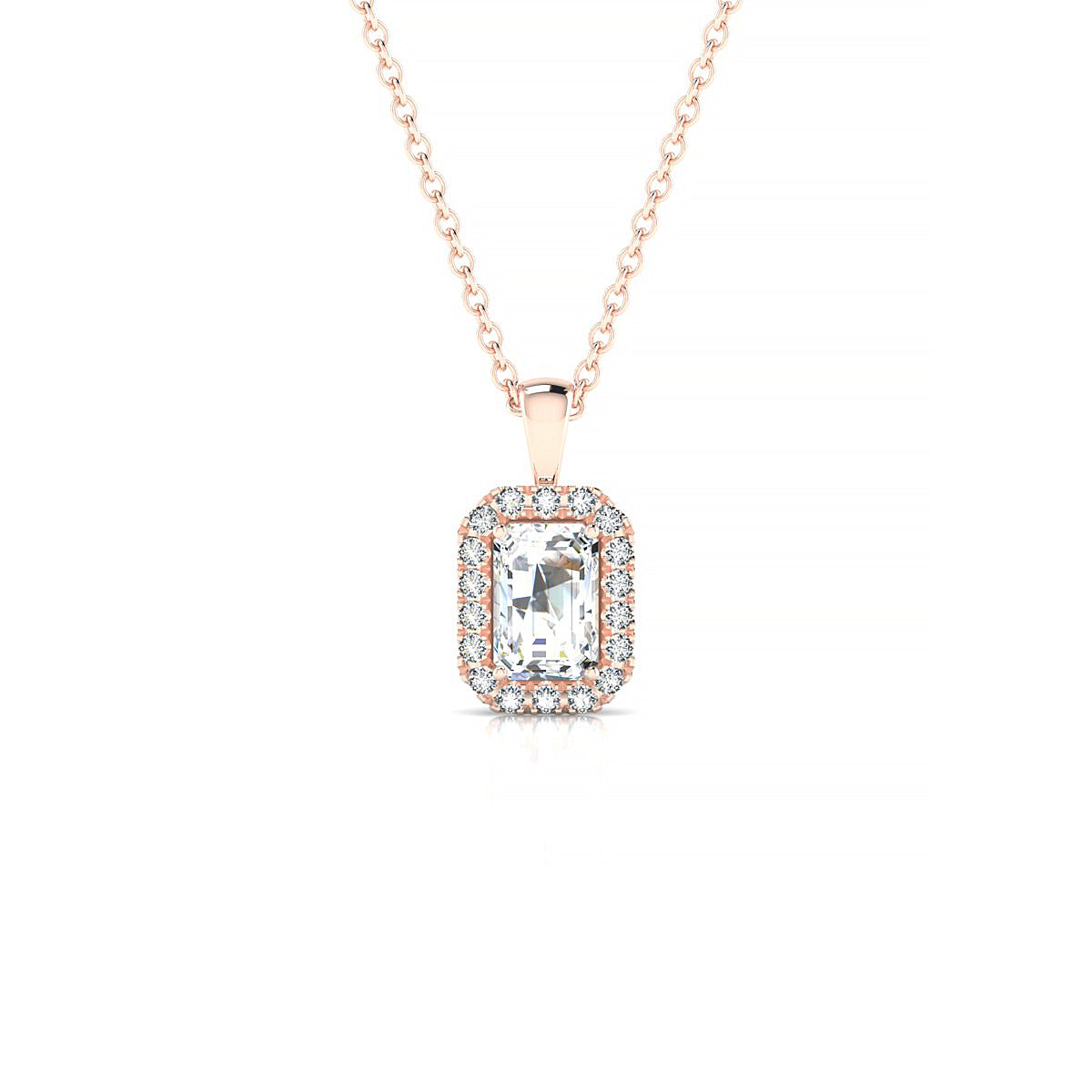 Solar | 18k Rose Gold 6 x 4 mm Emerald Diamond Pendant