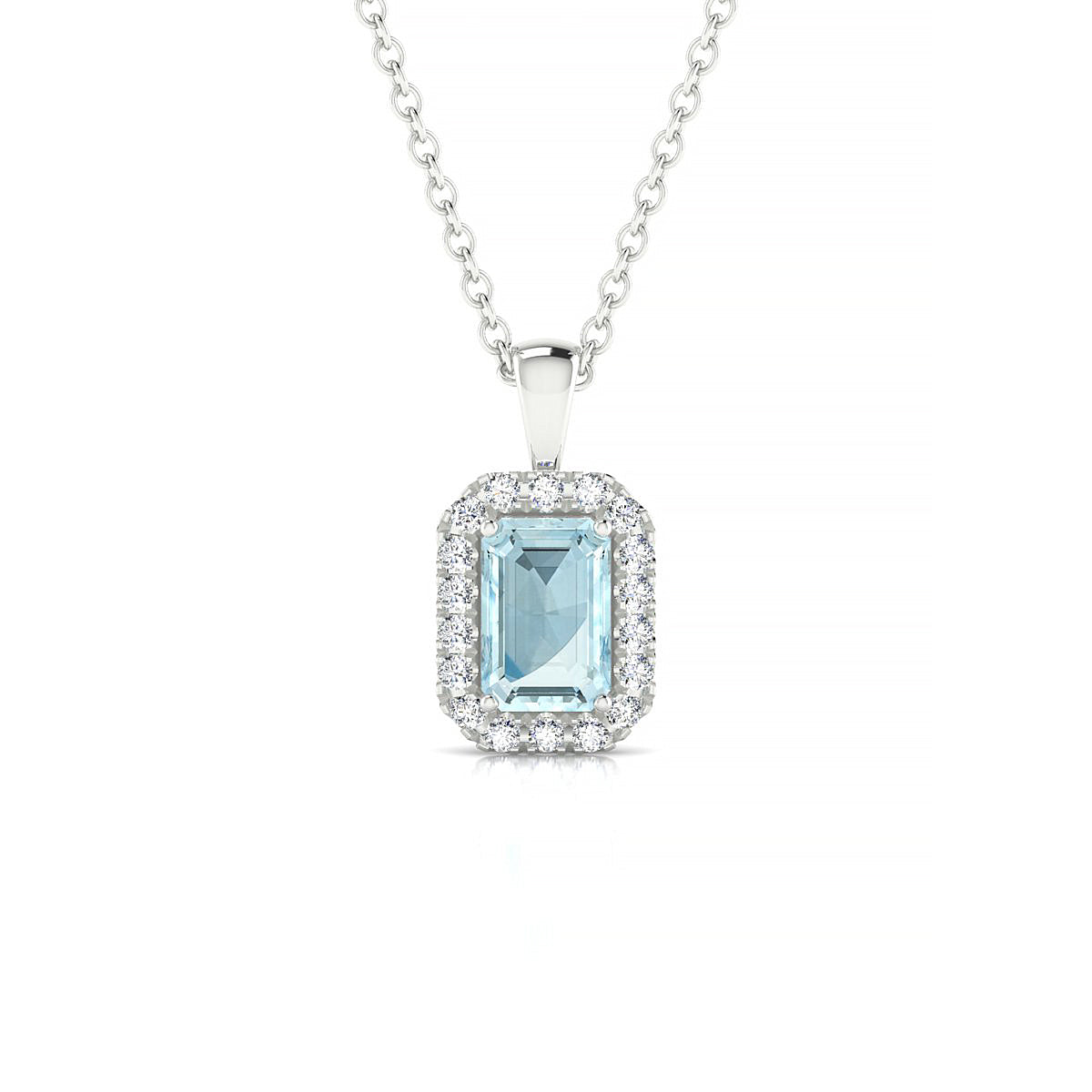 Solar | 18k White Gold 6 x 4 mm Emerald Aquamarine Pendant
