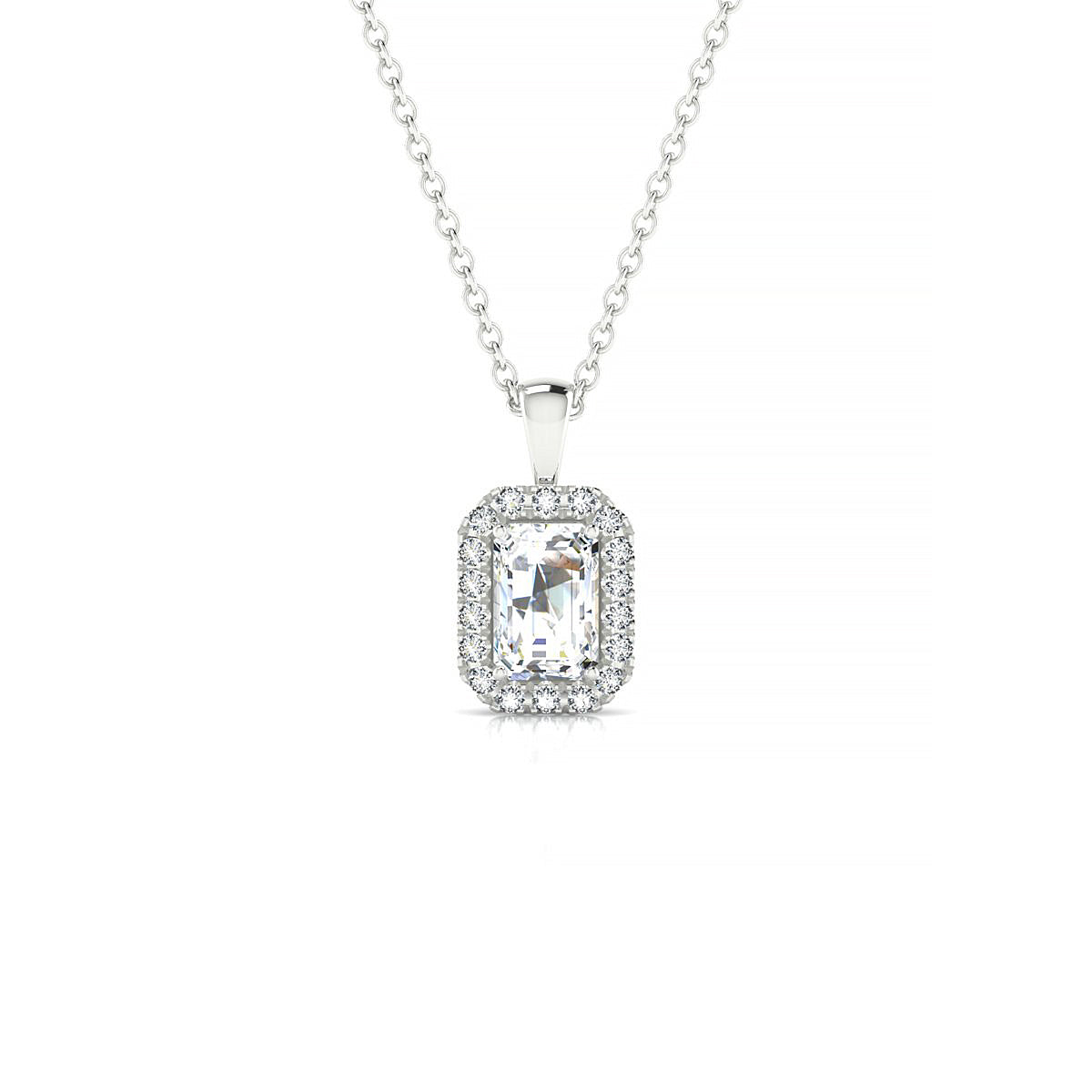 Solar | 18k White Gold 6 x 4 mm Emerald Diamond Pendant