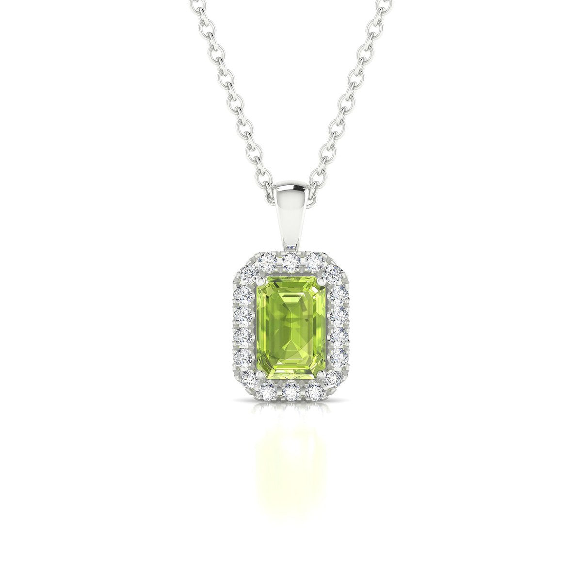 Solar | 18k White Gold 6 x 4 mm Emerald Peridot Pendant