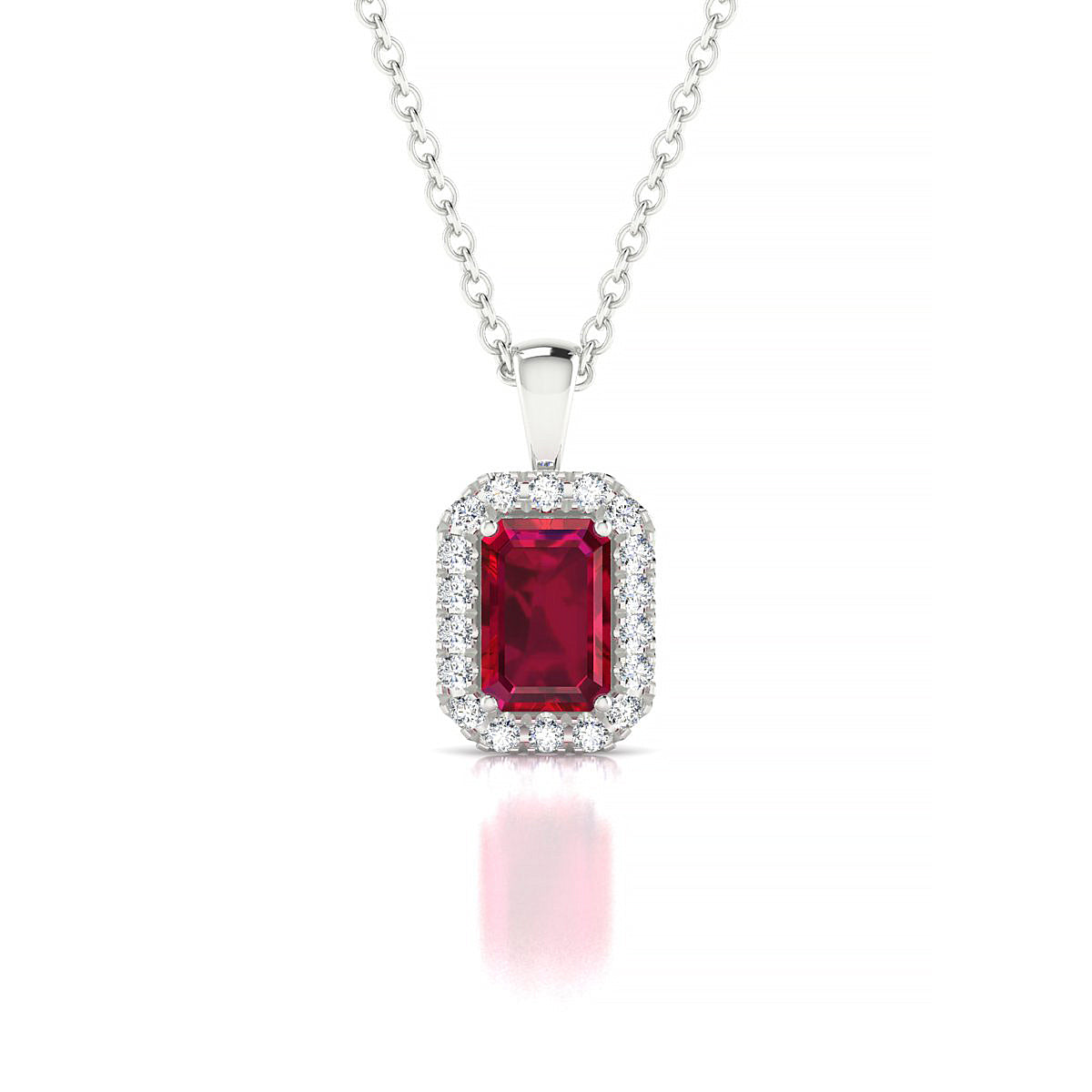 Solar | 18k White Gold 6 x 4 mm Emerald Ruby Pendant