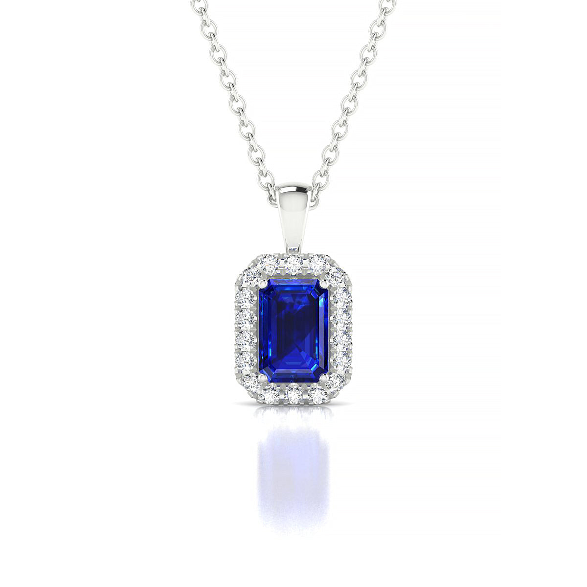 Solar | 18k White Gold 6 x 4 mm Emerald Sapphire Pendant