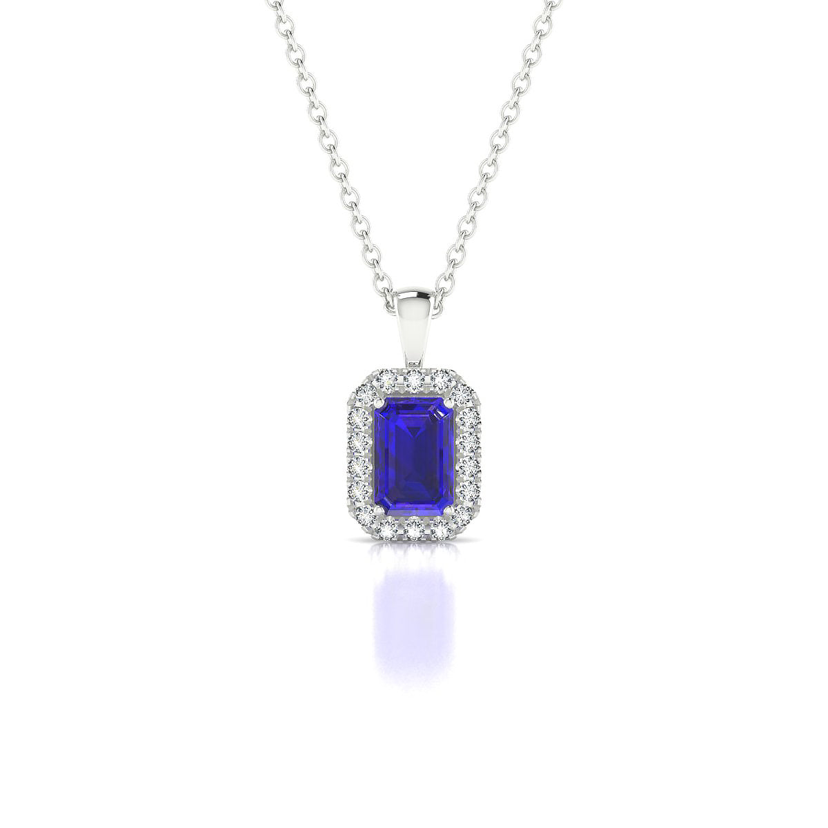 Solar | 18k White Gold 6 x 4 mm Emerald Tanzanite Pendant