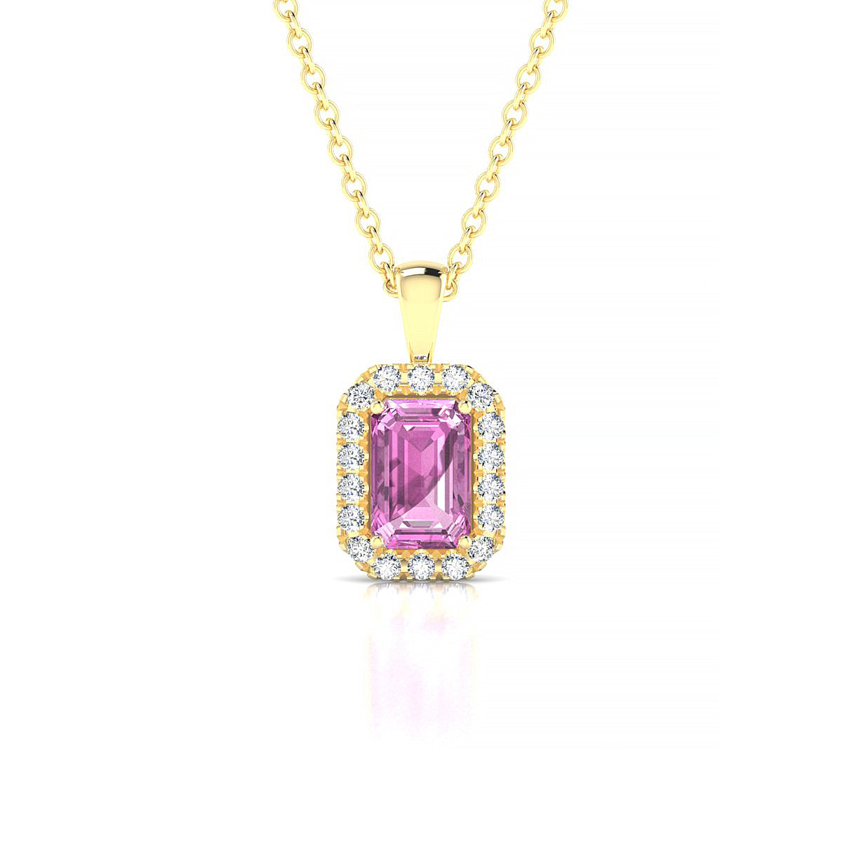 Solar | 18k Yellow Gold 6 x 4 mm Emerald Pink Sapphire Pendant