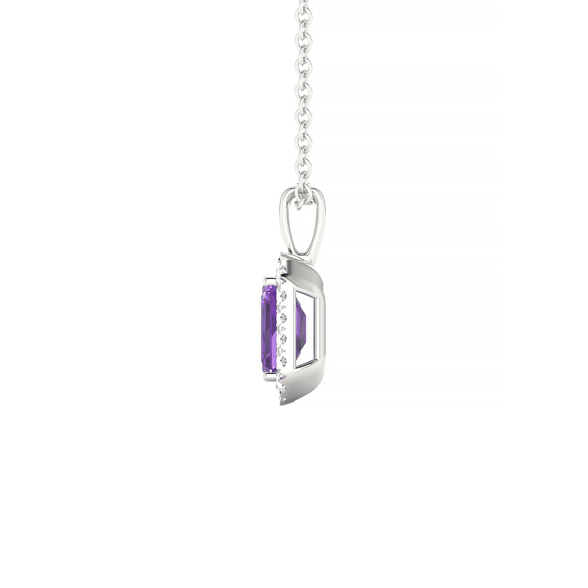 Solar | 18k White Gold 6 x 4 mm Emerald Amethyst Pendant