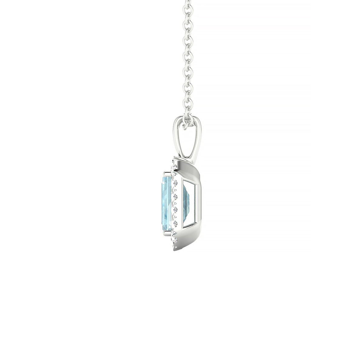 Solar | 18k White Gold 6 x 4 mm Emerald Aquamarine Pendant