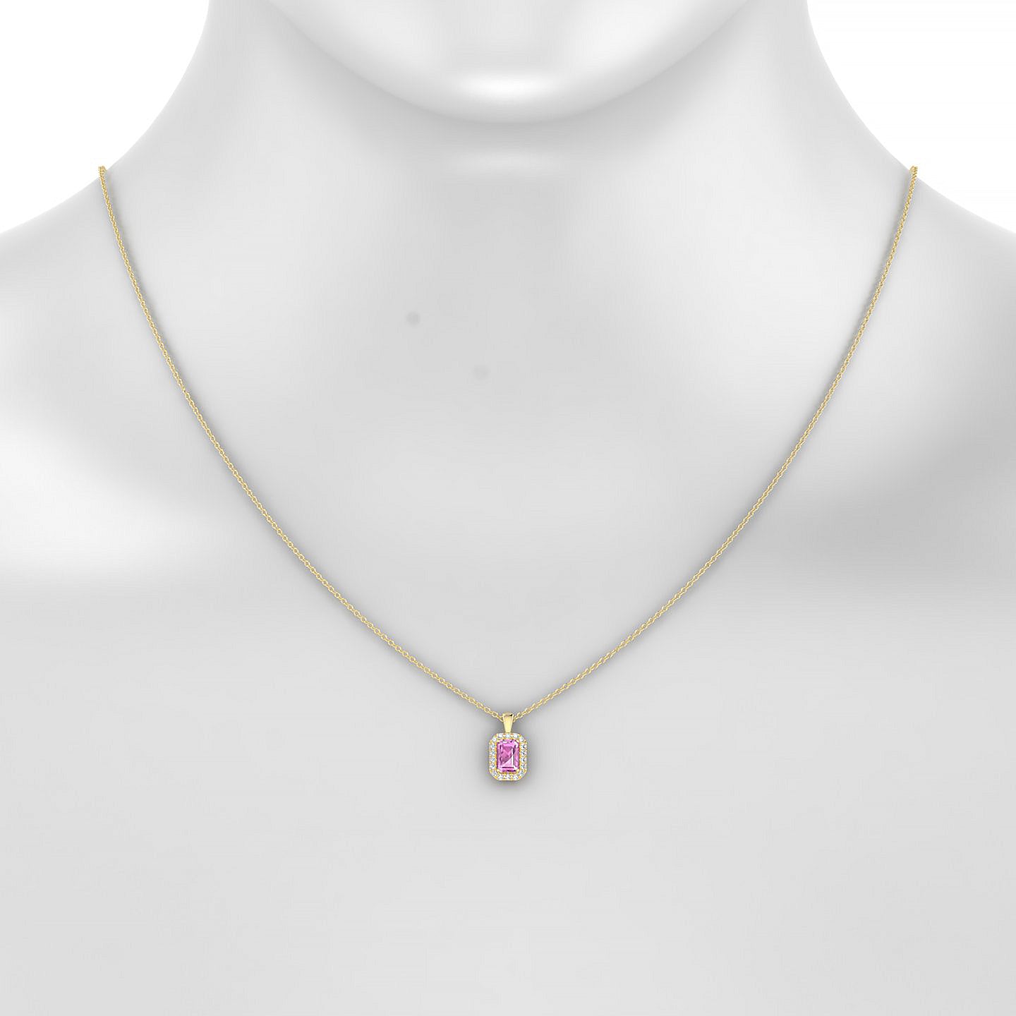Solar | 18k Yellow Gold 6 x 4 mm Emerald Pink Sapphire Pendant