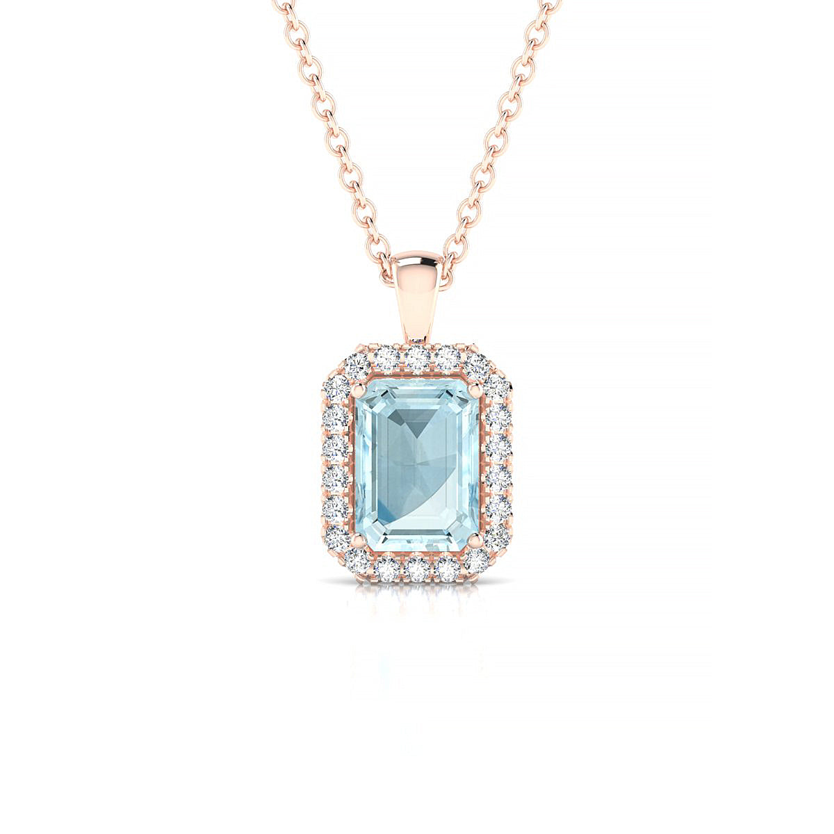 Solar | 18k Rose Gold 7 x 5 mm Emerald Aquamarine Pendant