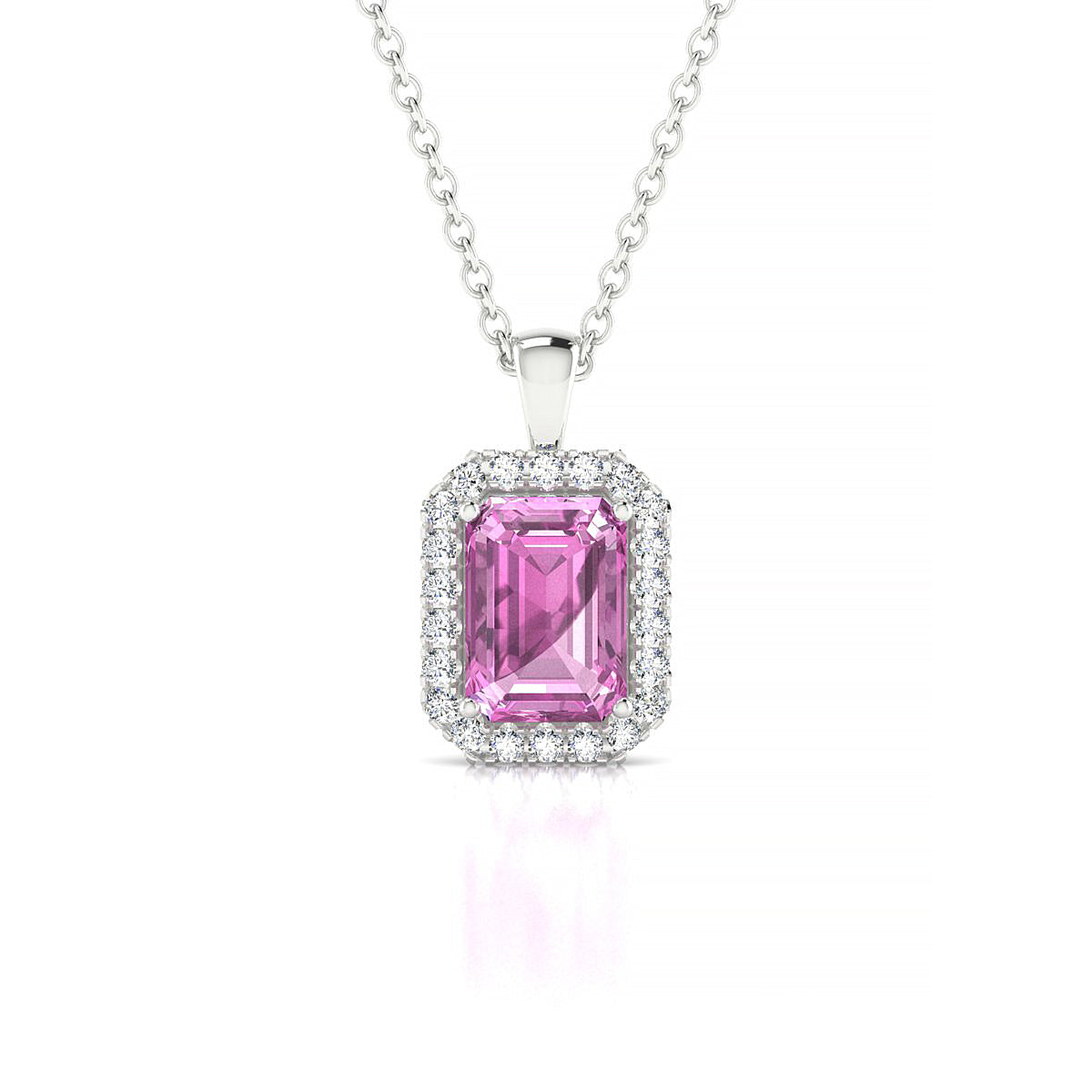 Solar | 18k White Gold 7 x 5 mm Emerald Pink Sapphire Pendant