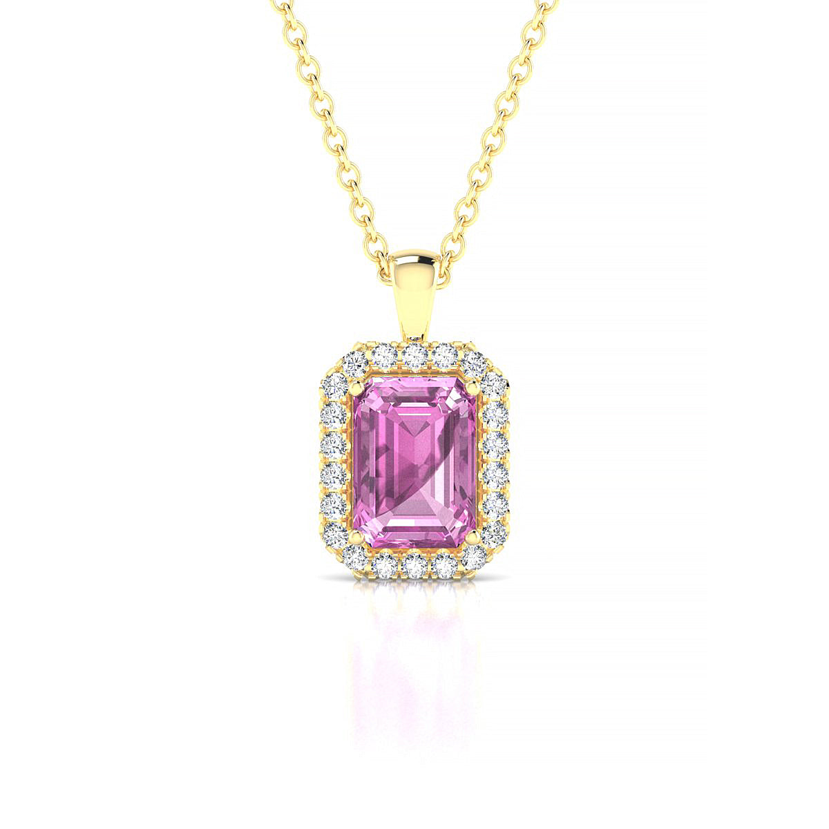 Solar | 18k Yellow Gold 7 x 5 mm Emerald Pink Sapphire Pendant